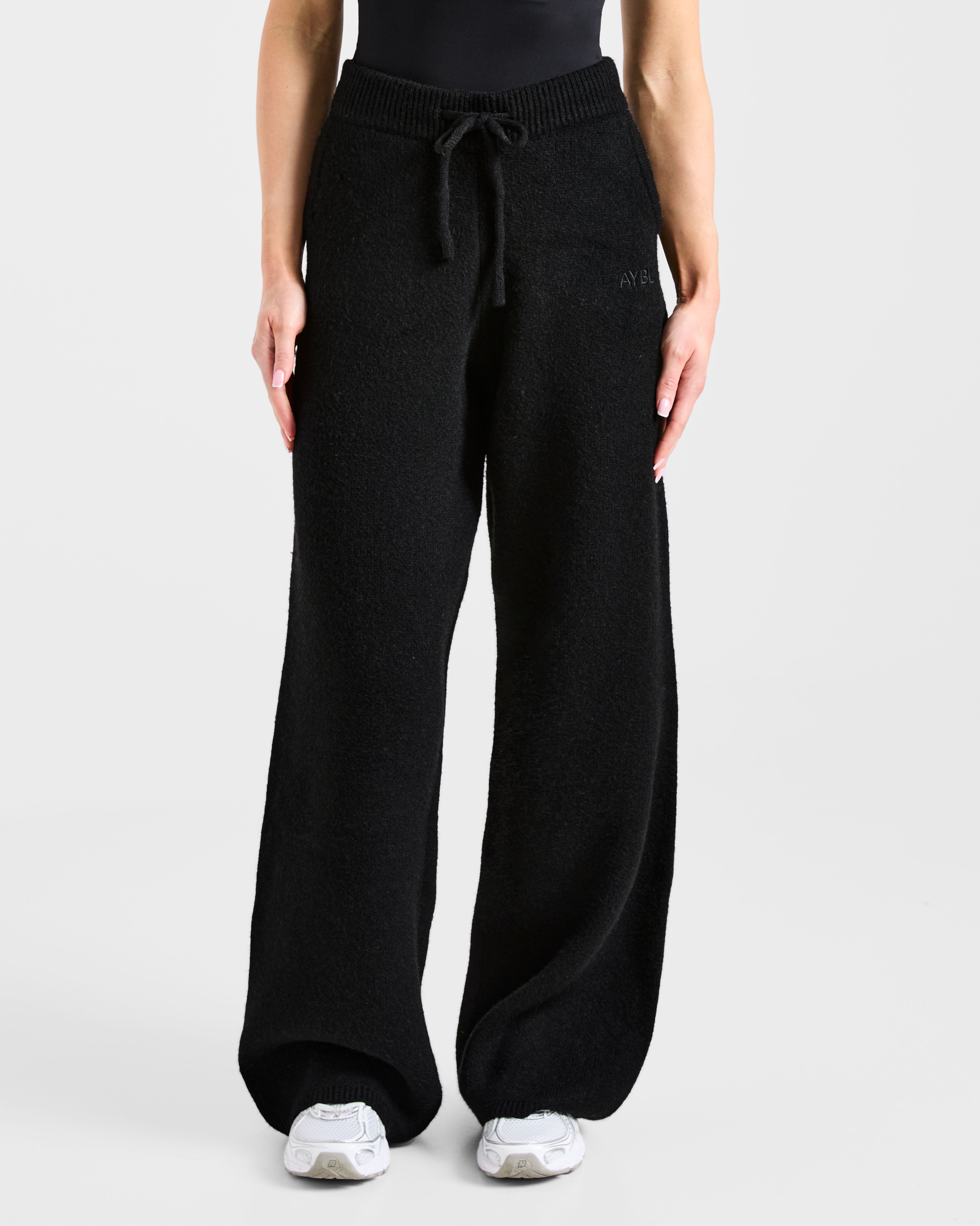 Soft Oversized Knitted Straight Leg Joggers - Black