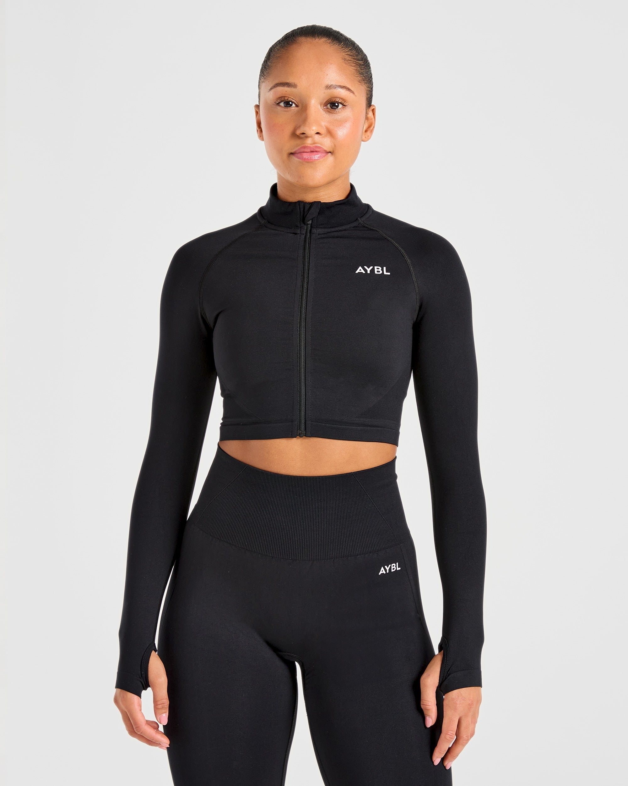 Empower Seamless Crop Zip Jacket – Black Empower Seamless Crop Zip Jacket - Black