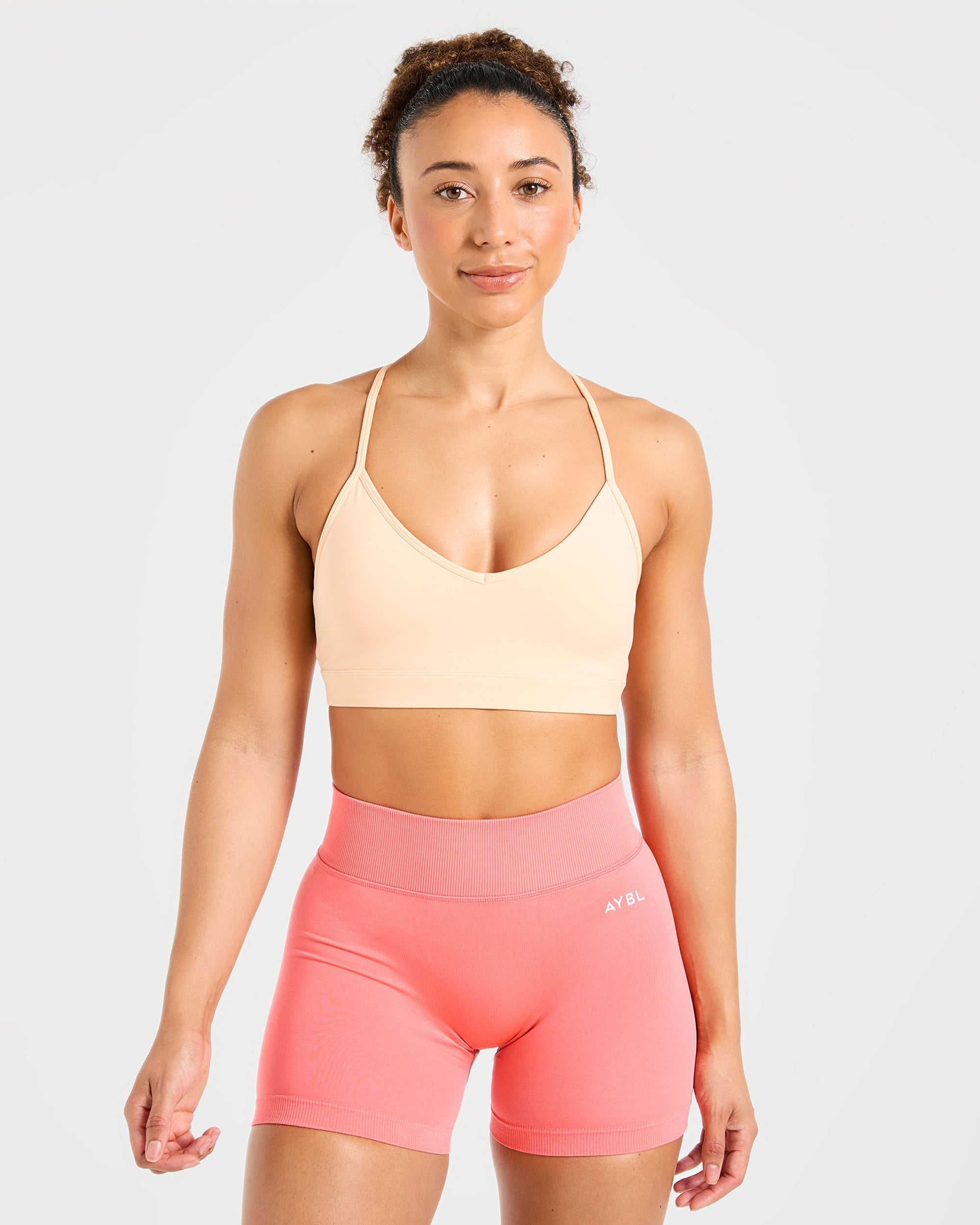 Essential V Neck Strappy Sports Bra - Pastel Peach