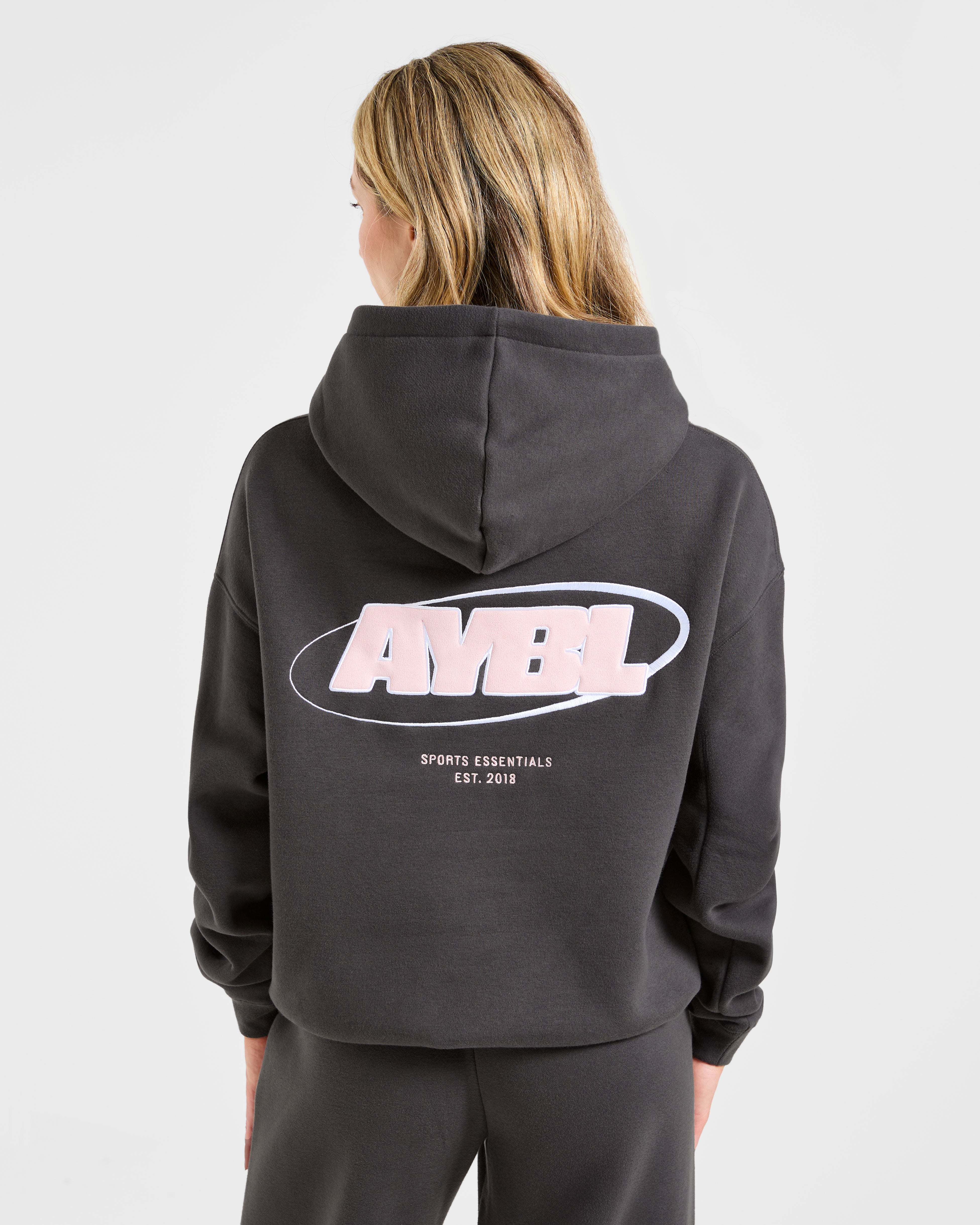 Sports Essentials Oversized Hoodie - Charcoal/Pink