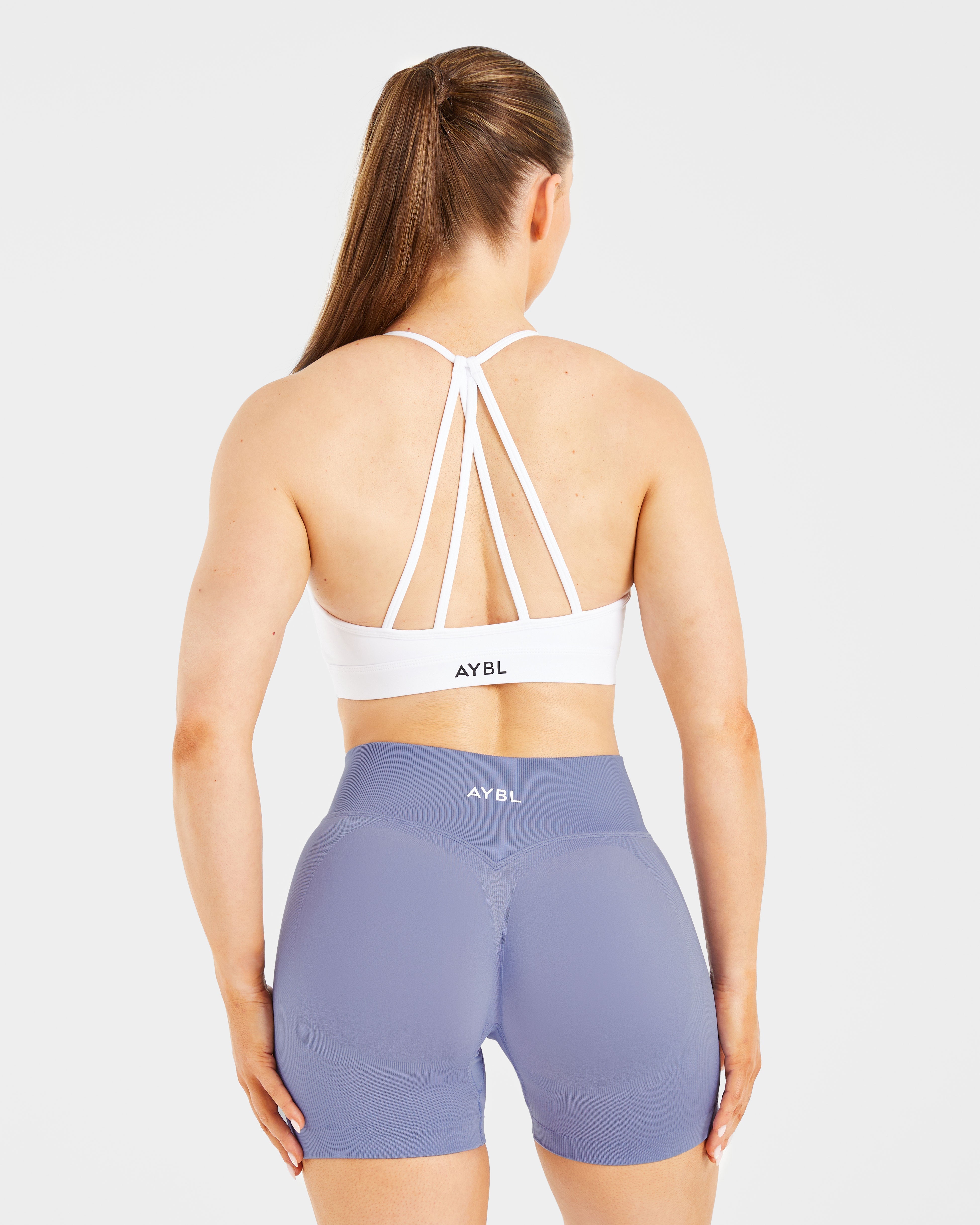 Essential V Neck Strappy Sports Bra - White