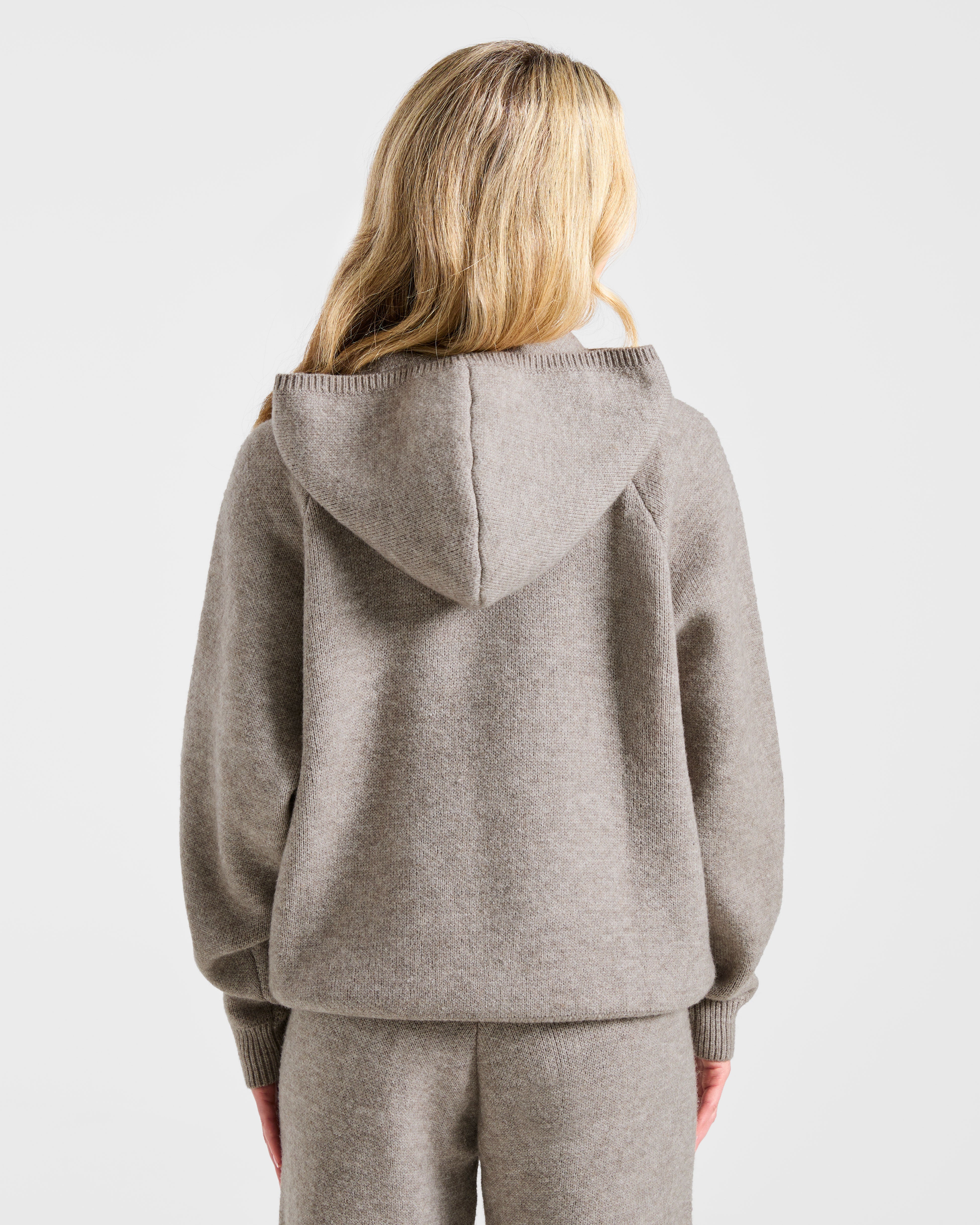 Soft Oversized Knitted Hoodie - Brown Marl