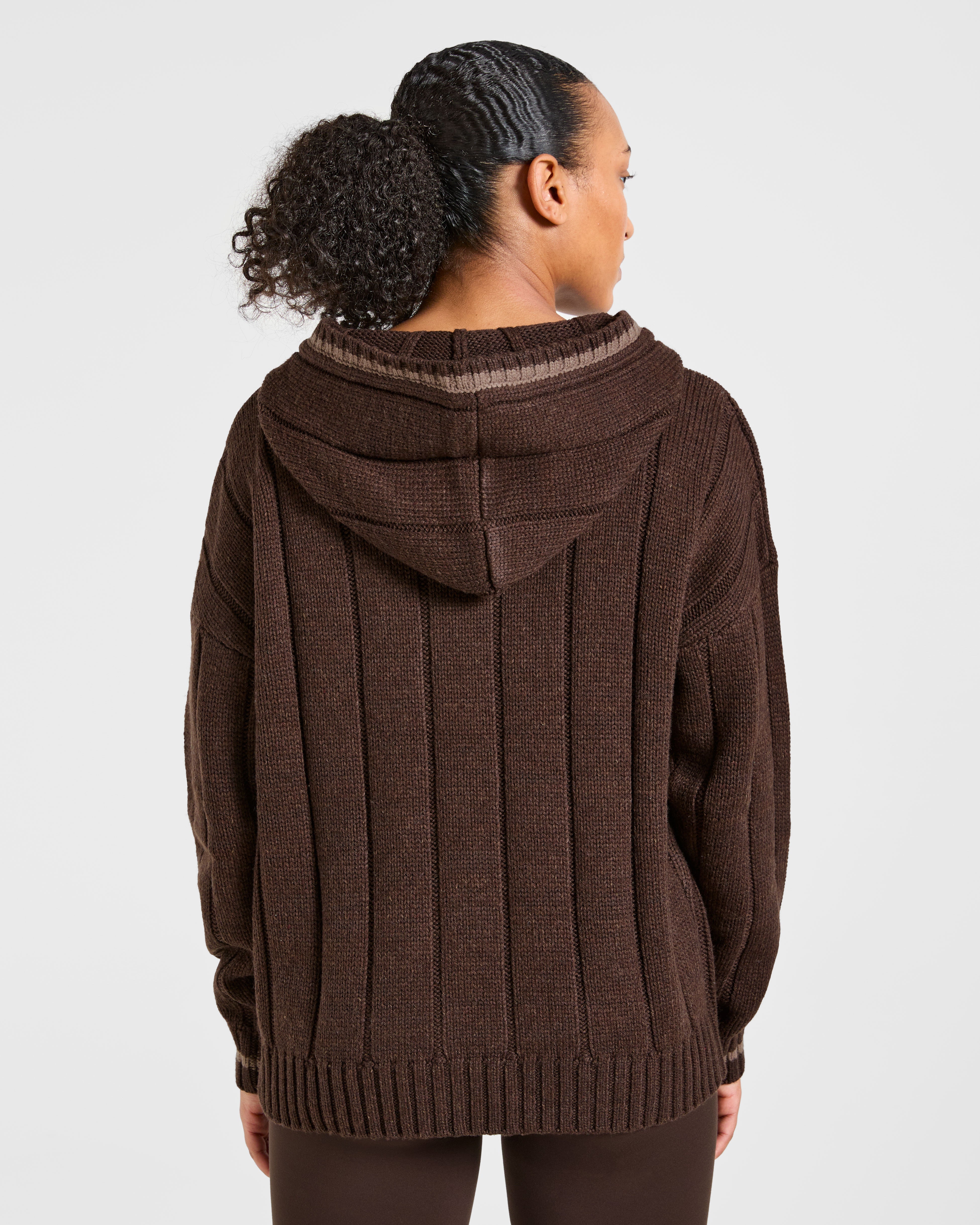 Athletics Oversized Knitted Hoodie - Brown