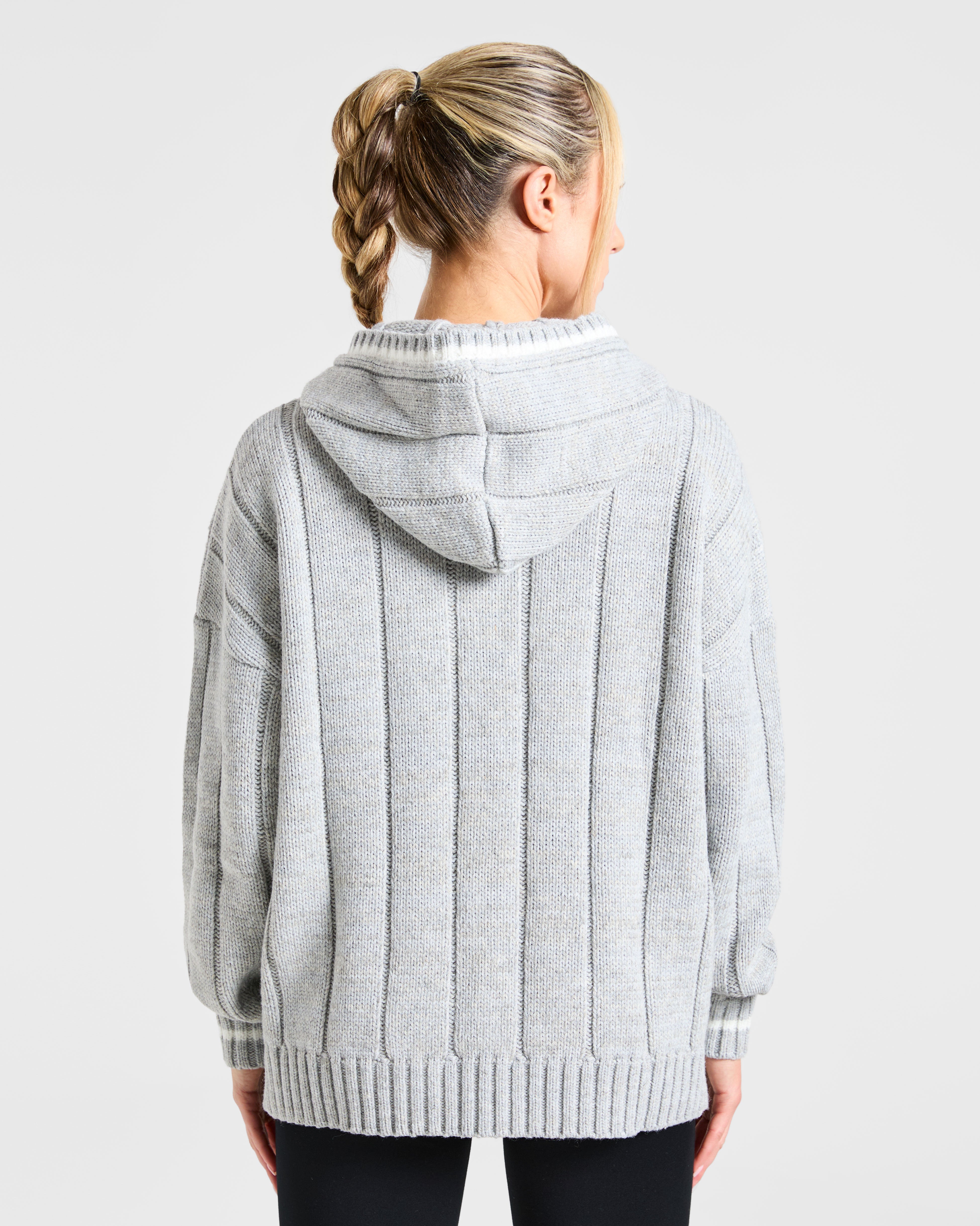Athletics Oversized Knitted Hoodie - Grey Marl