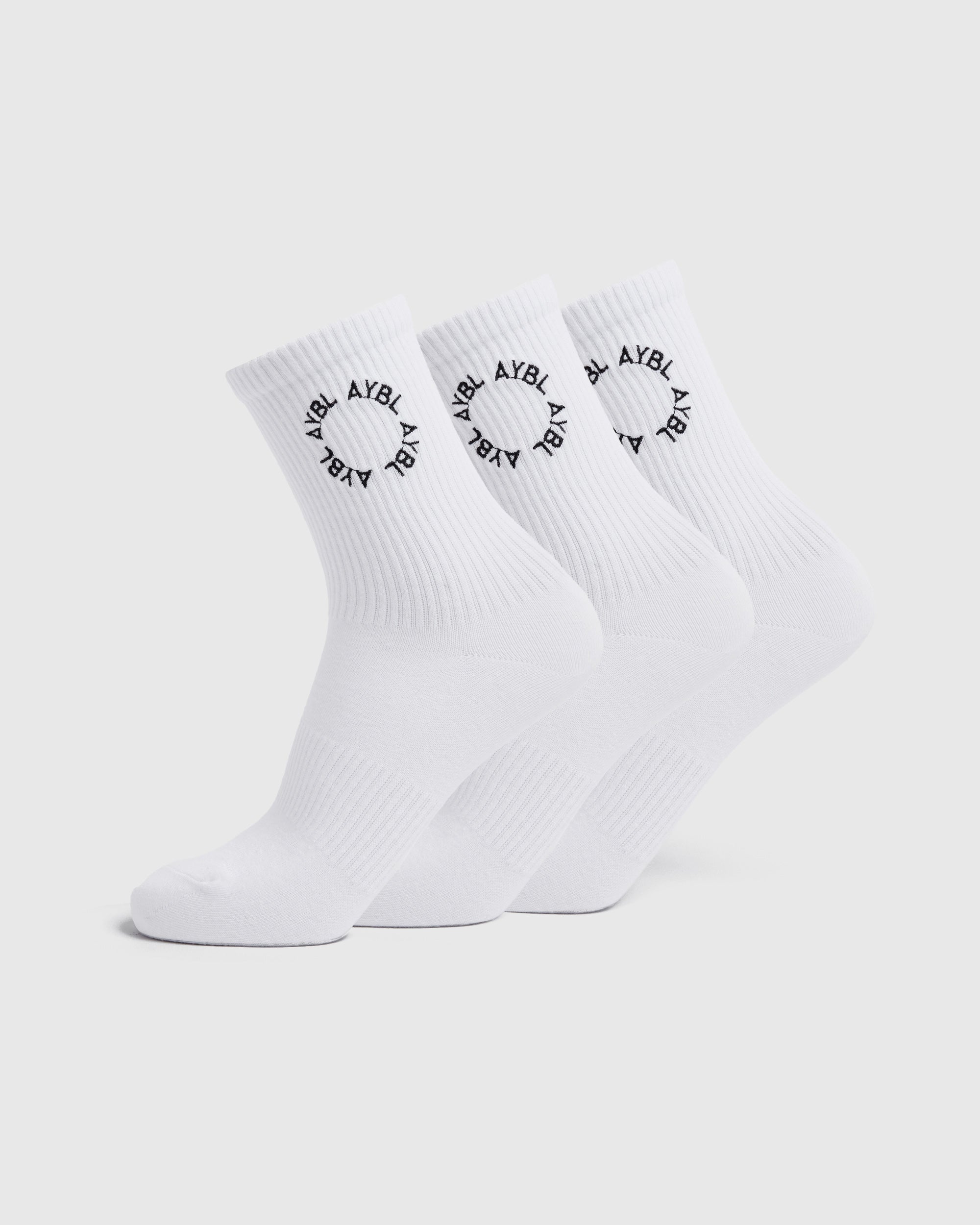 Everyday Embroidered Crew Socks (3 Pack) – White Everyday Embroidered Crew Socks (3 Pack) - White