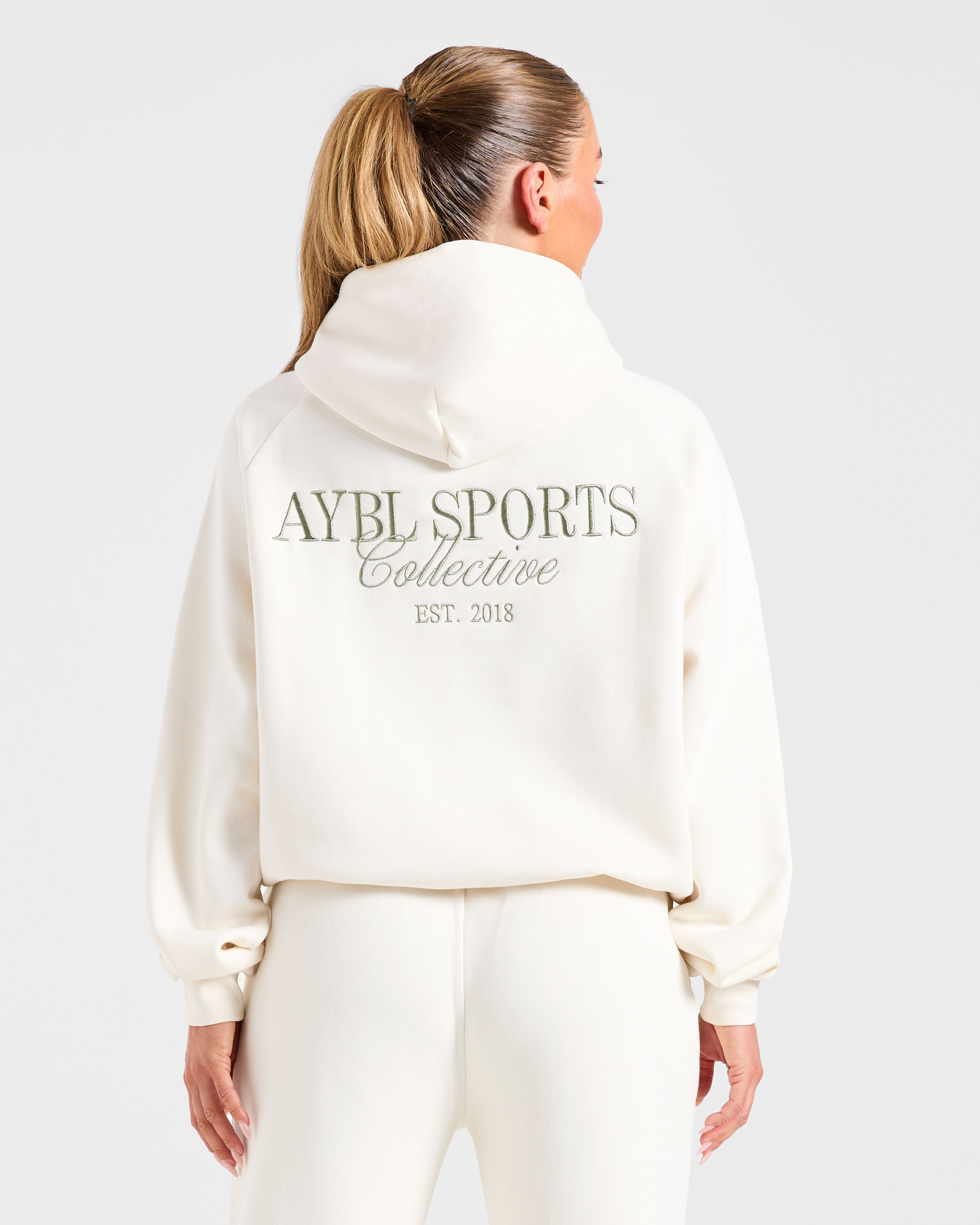 Sports Collective Oversized Hoodie - Off White/Green