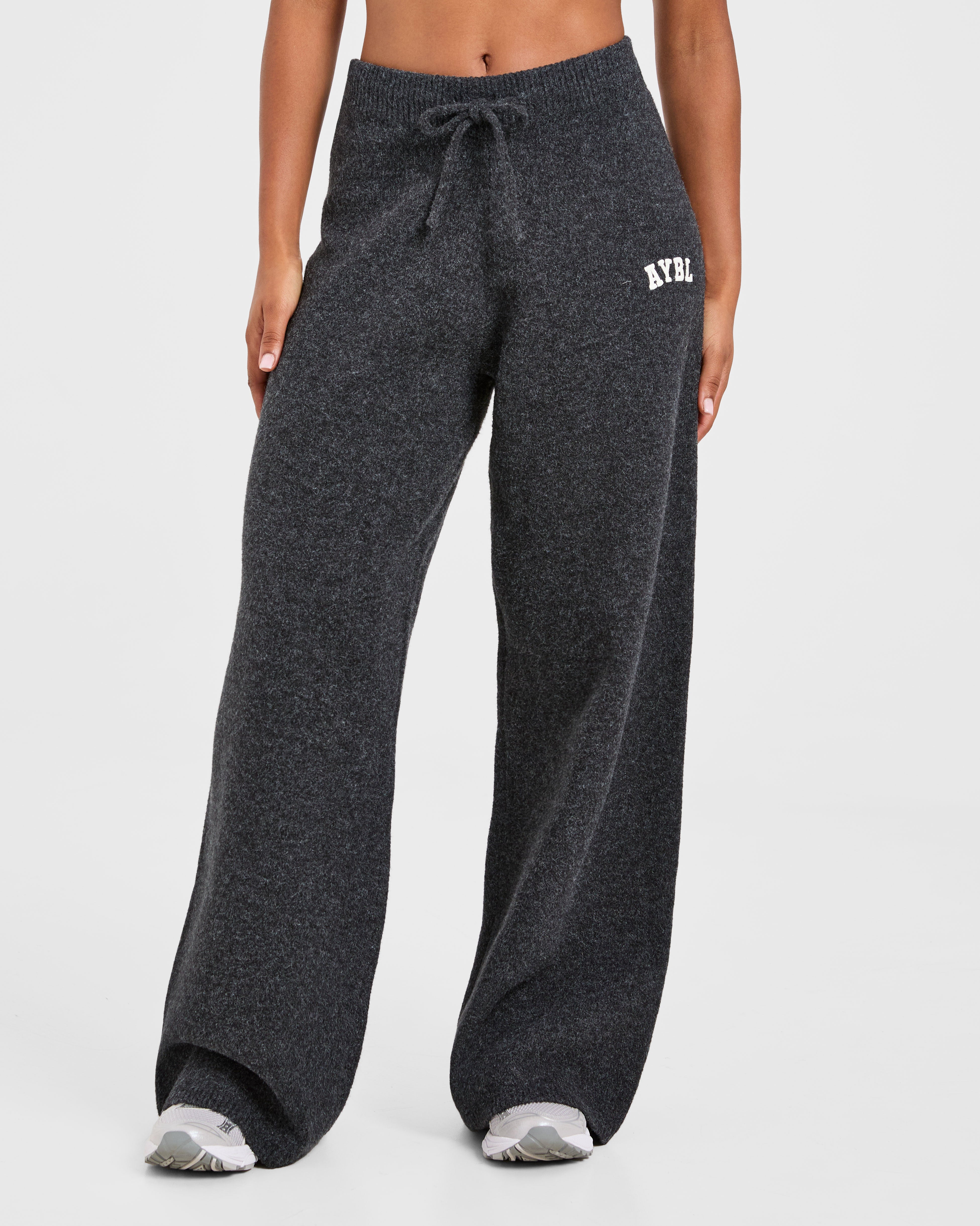 Varsity Oversized Knitted Joggers - Charcoal