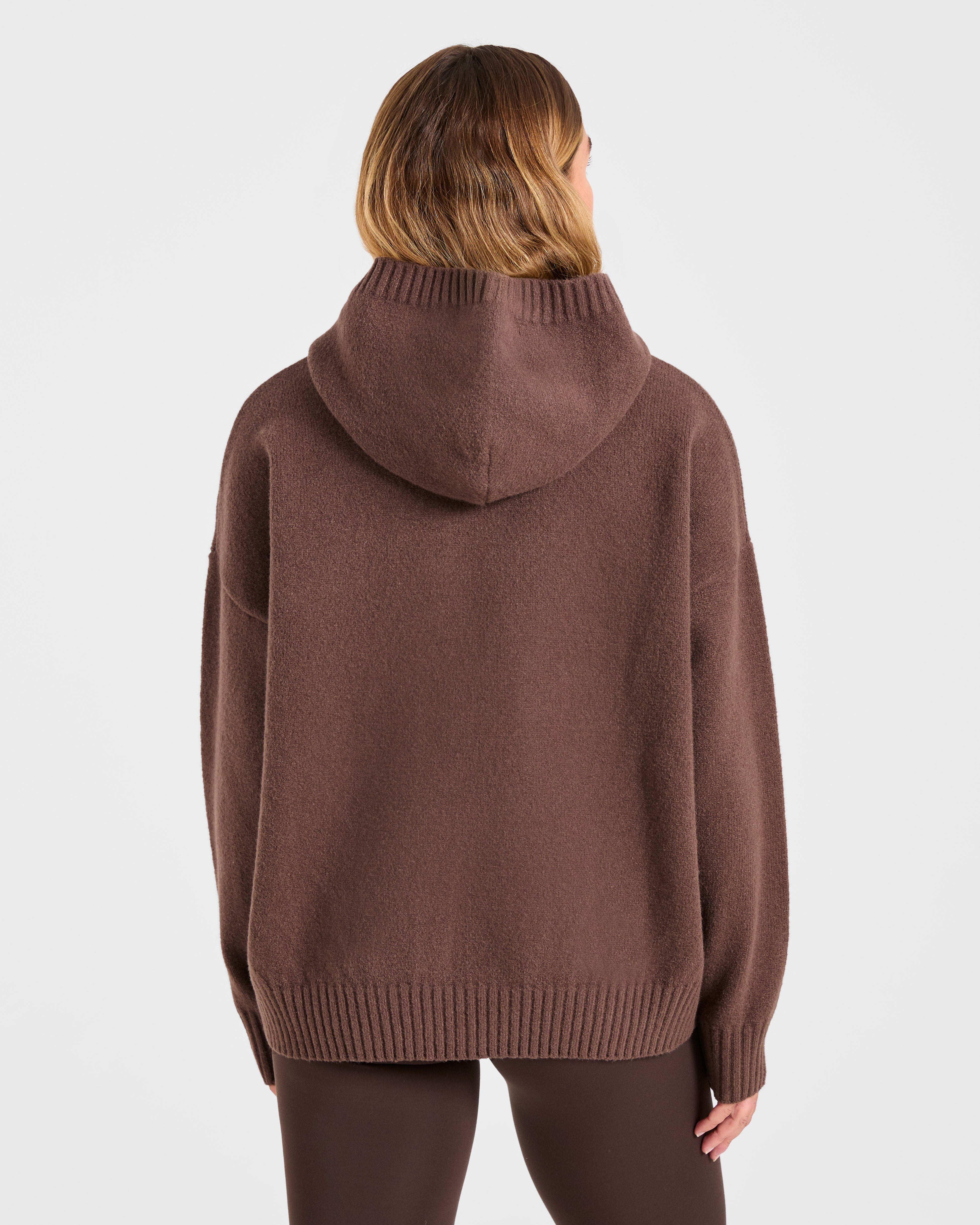 Varsity Oversized Knitted Hoodie - Brown