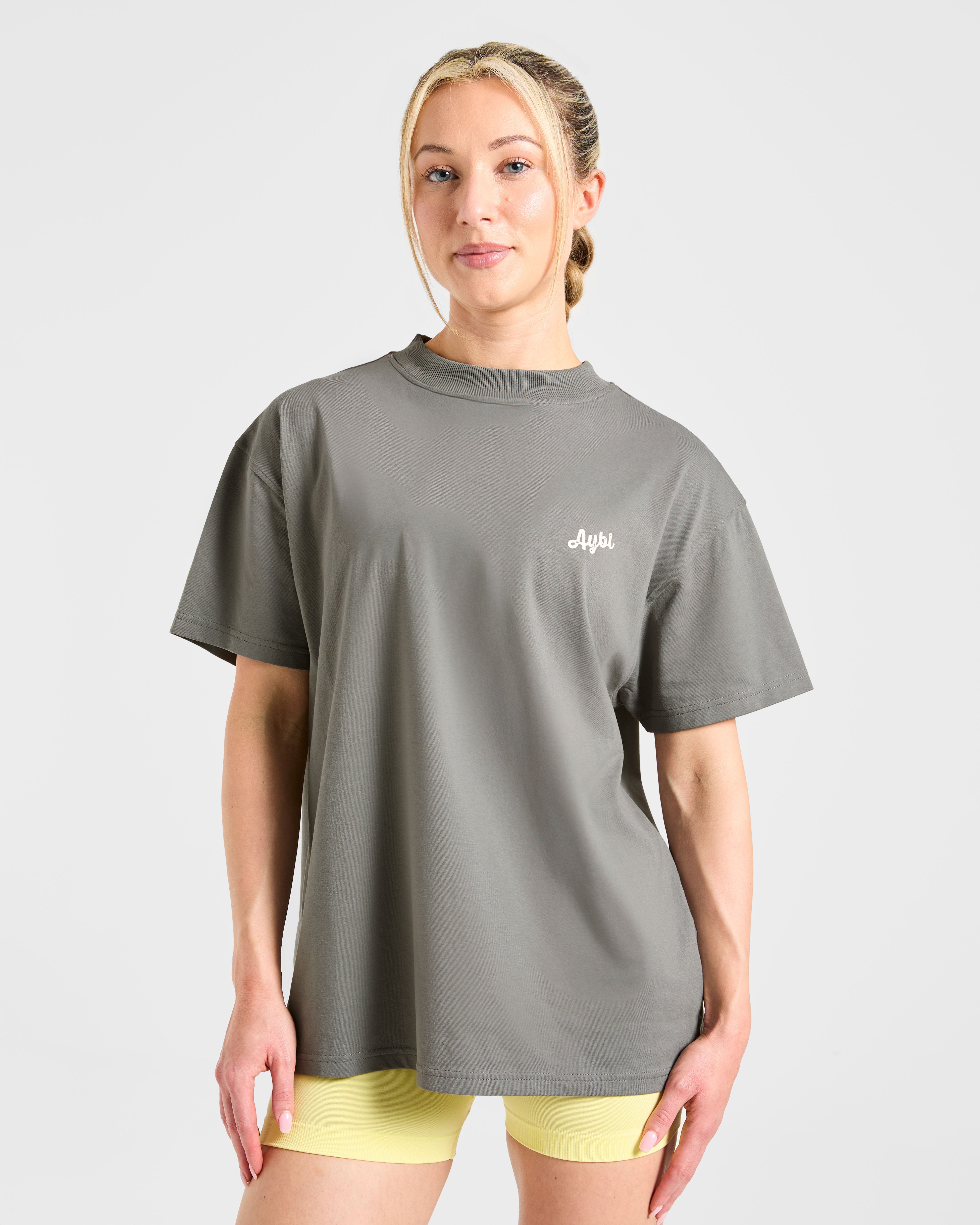 Retro Athletics Club Oversized T Shirt - Charcoal/Butter