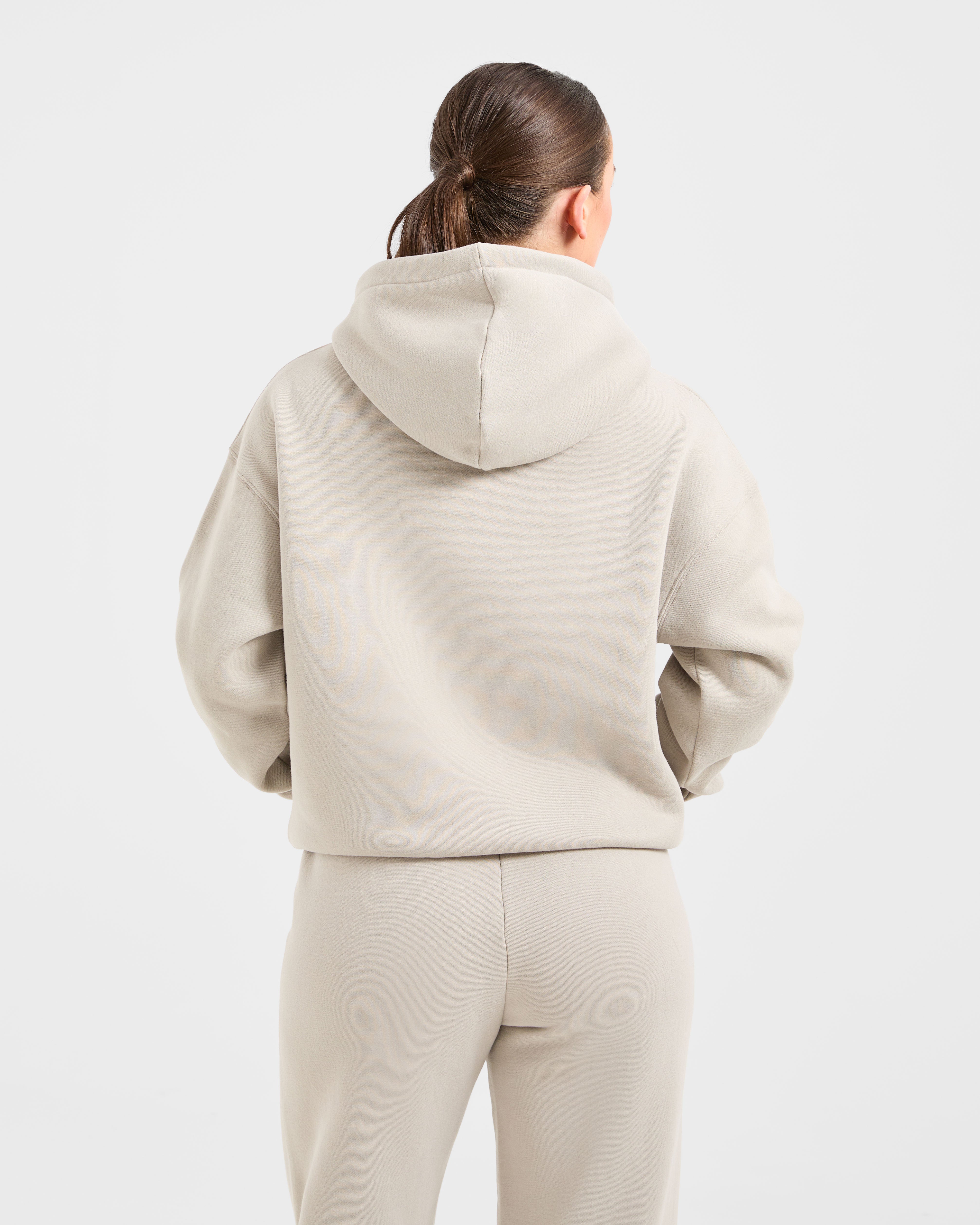 Retro Embroidered Oversized Hoodie - Taupe Grey