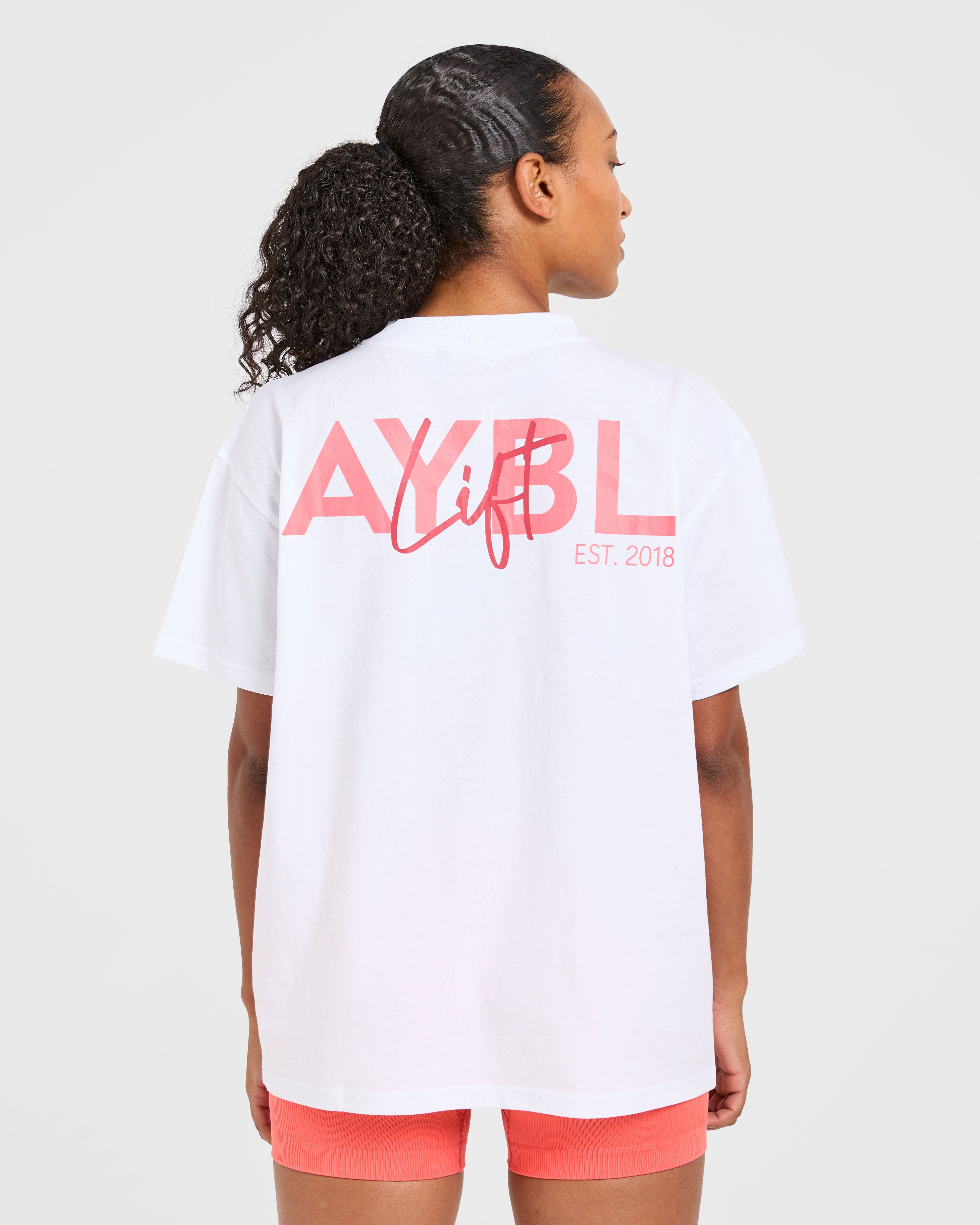 Lift Graphic Oversized T Shirt - White/Coral Peach
