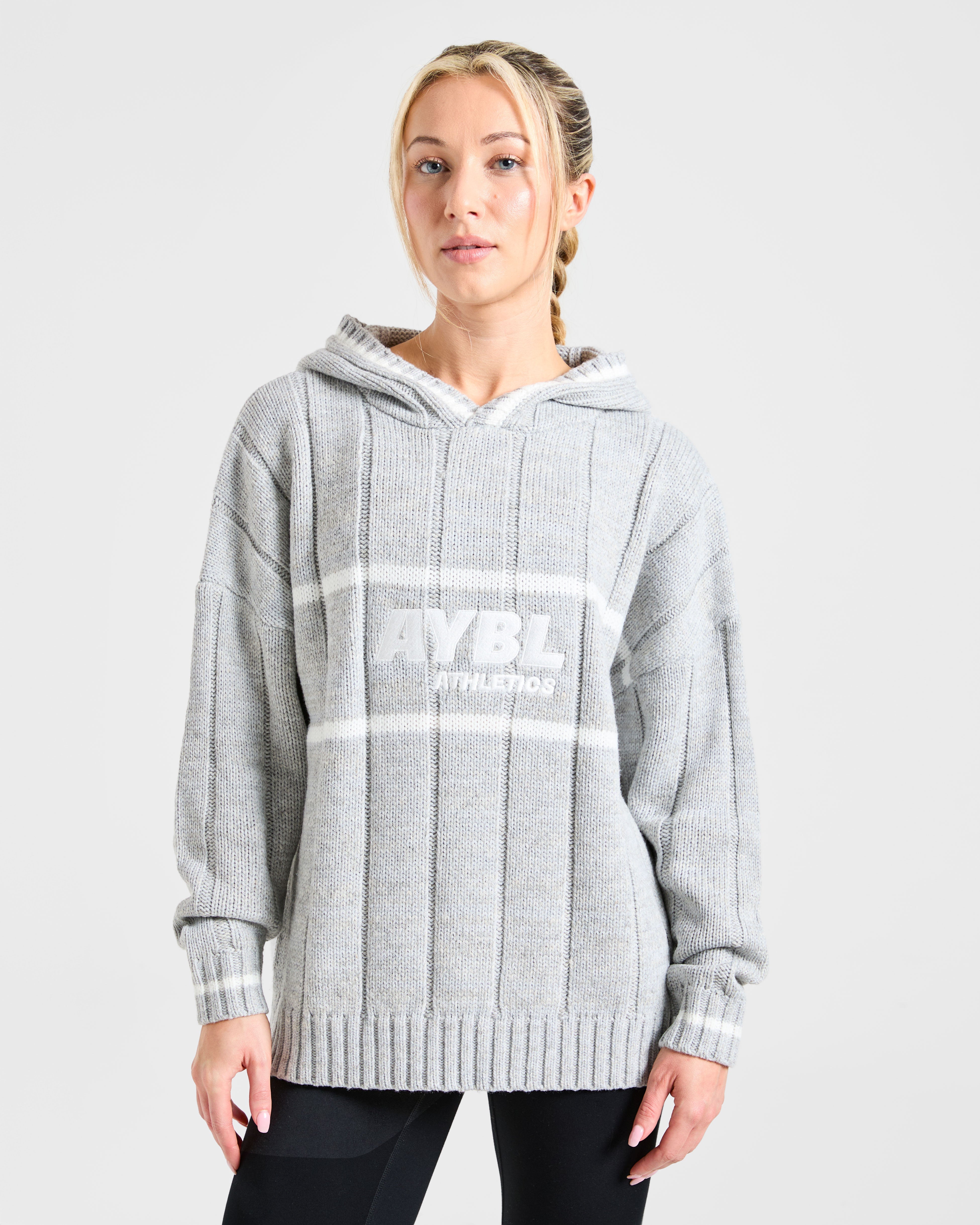 Athletics Oversized Knitted Hoodie - Grey Marl