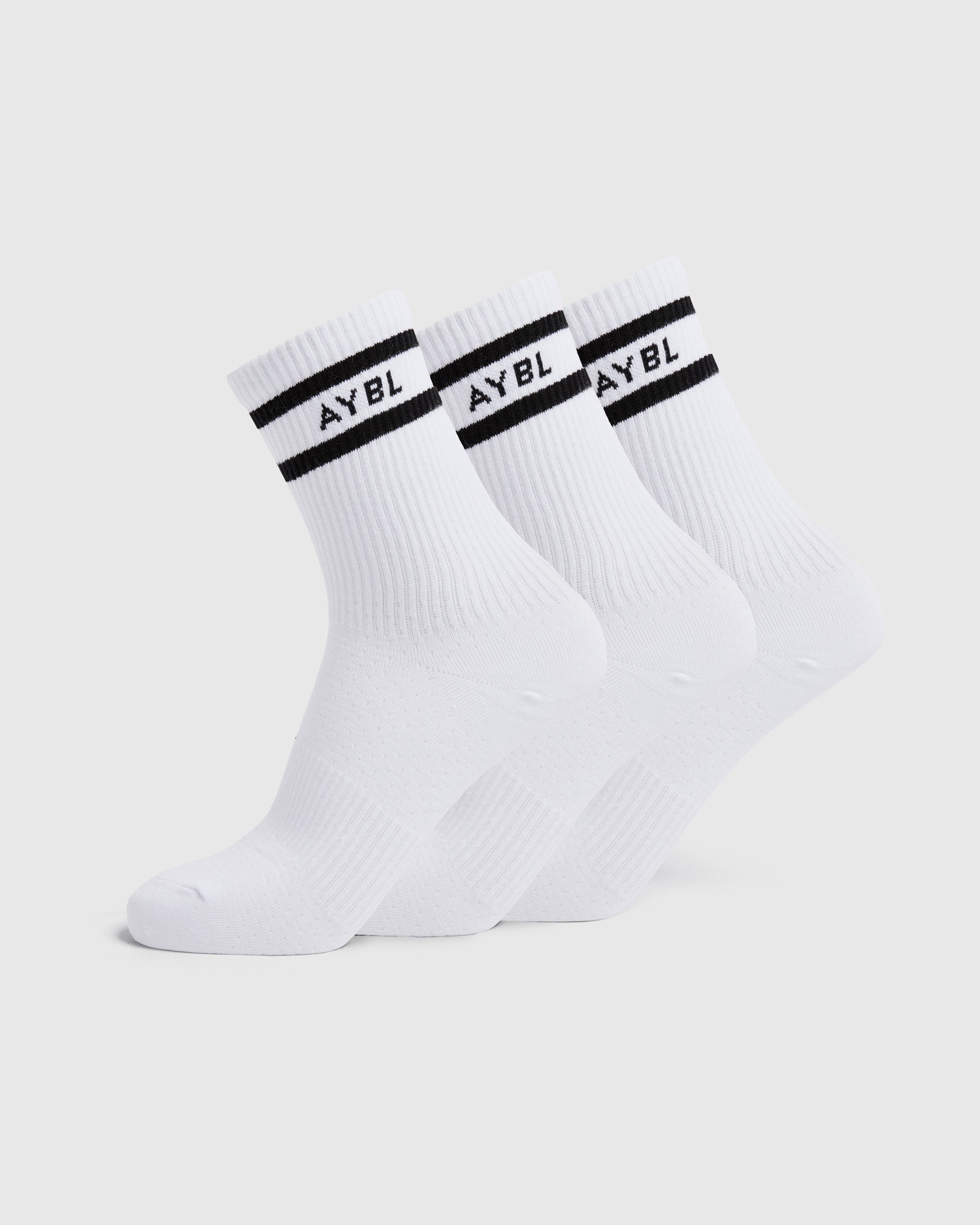 Everyday Double Stripe Crew Socks (3 Pack) – White Everyday Double Stripe Crew Socks (3 Pack) - White