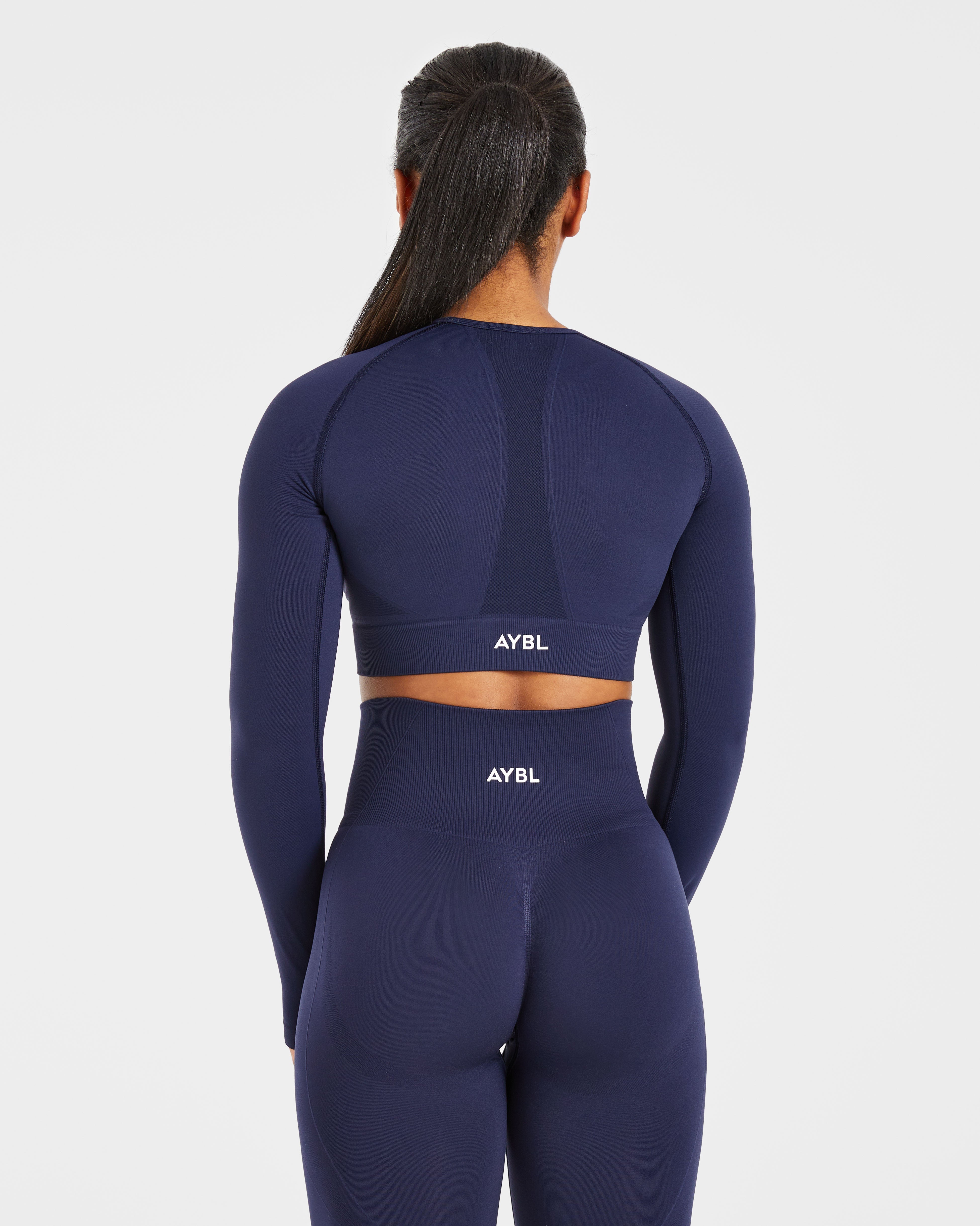Empower Seamless Long Sleeve Crop Top - Navy