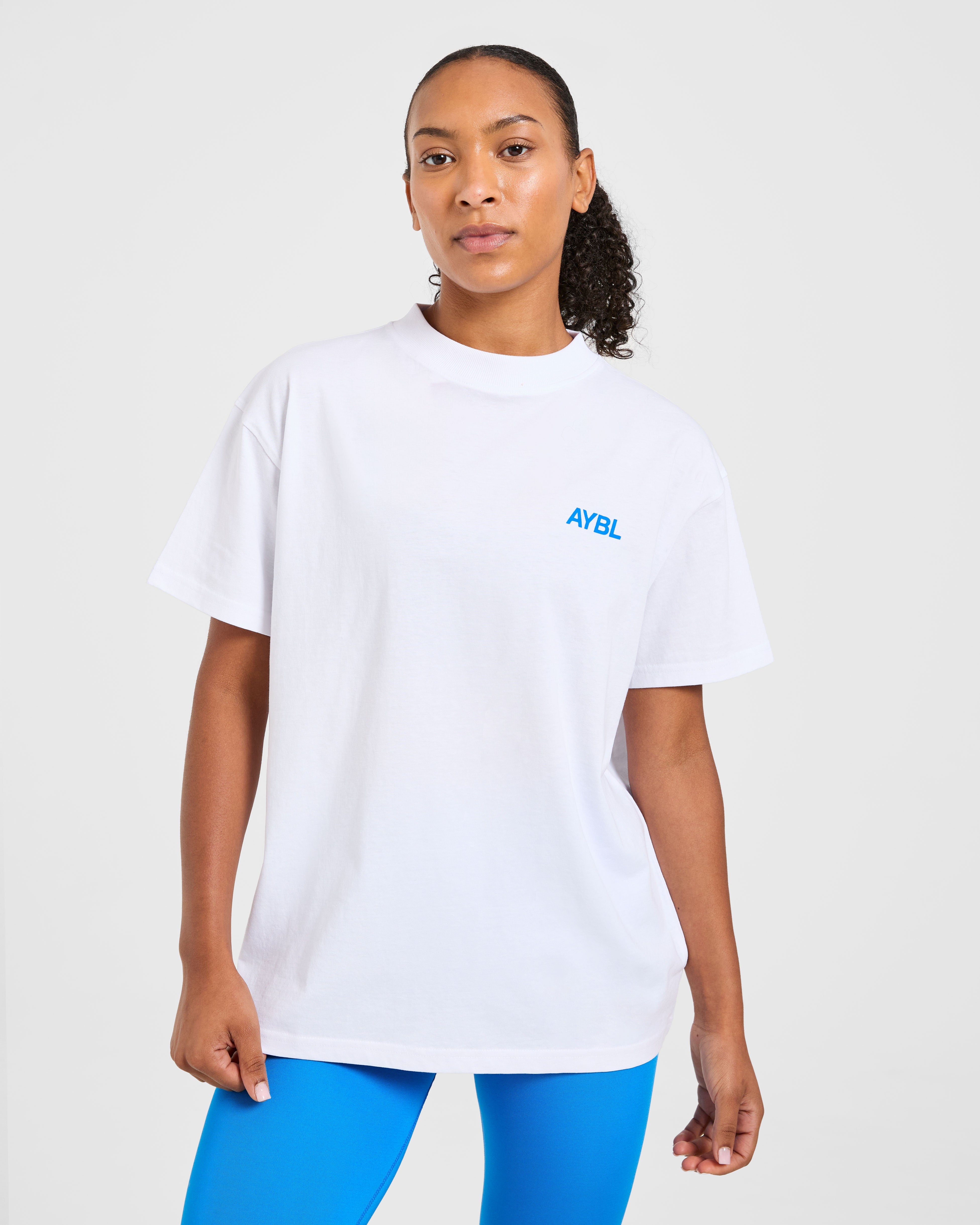 AYBL Sports Club Oversized T Shirt - White/Cobalt