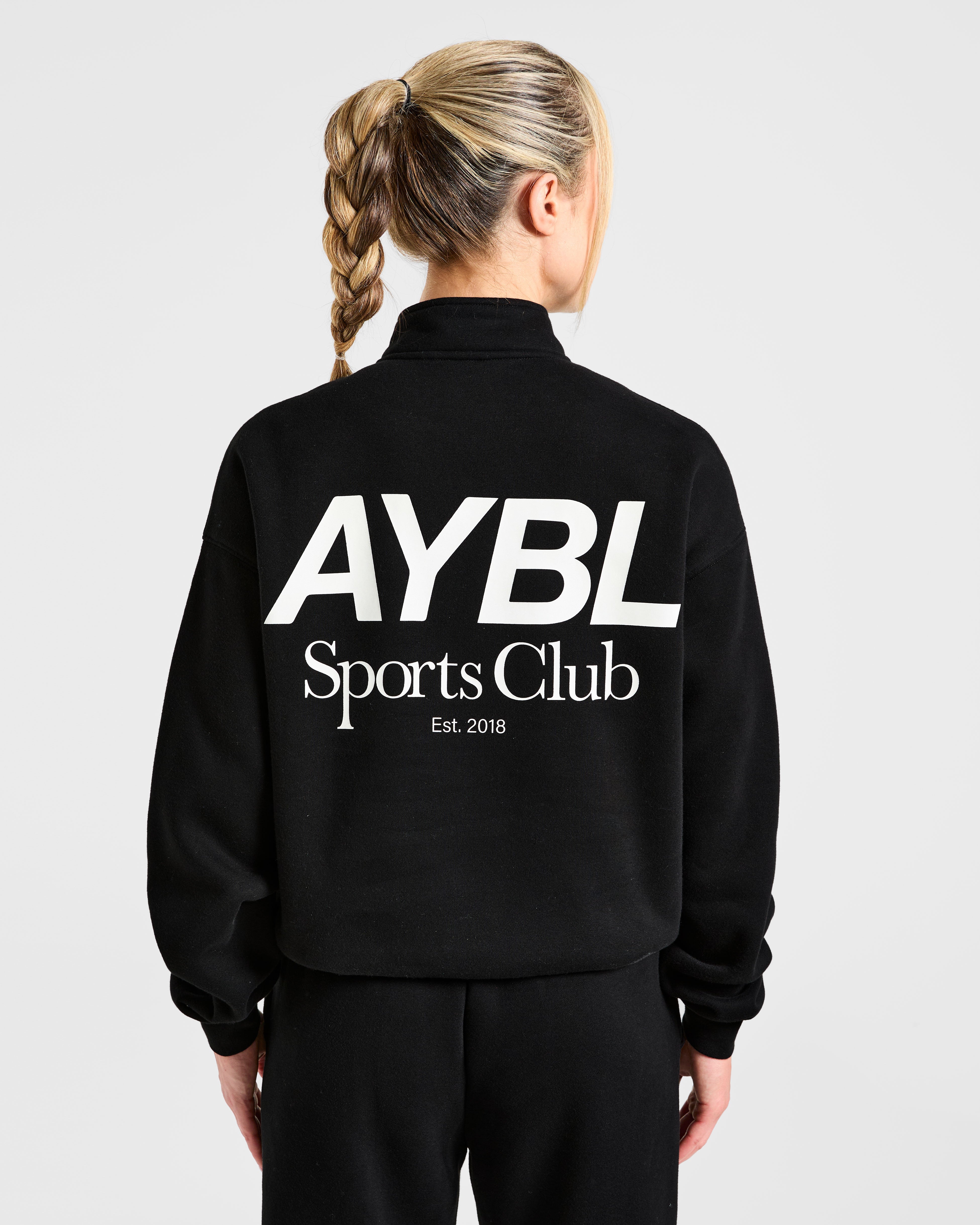 Sports Club Oversized 1/4 Zip Pullover - Black/White