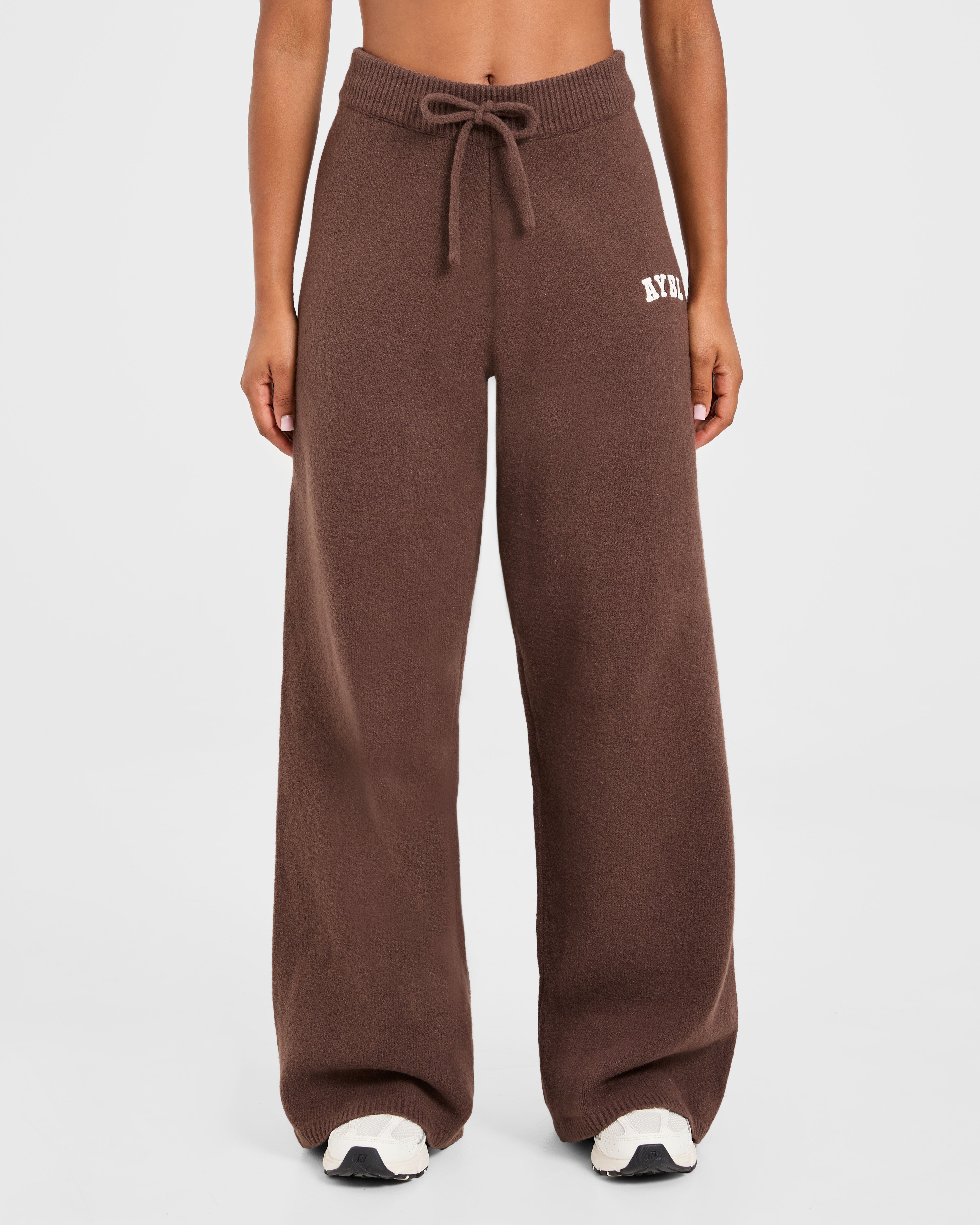 Varsity Oversized Knitted Joggers - Brown