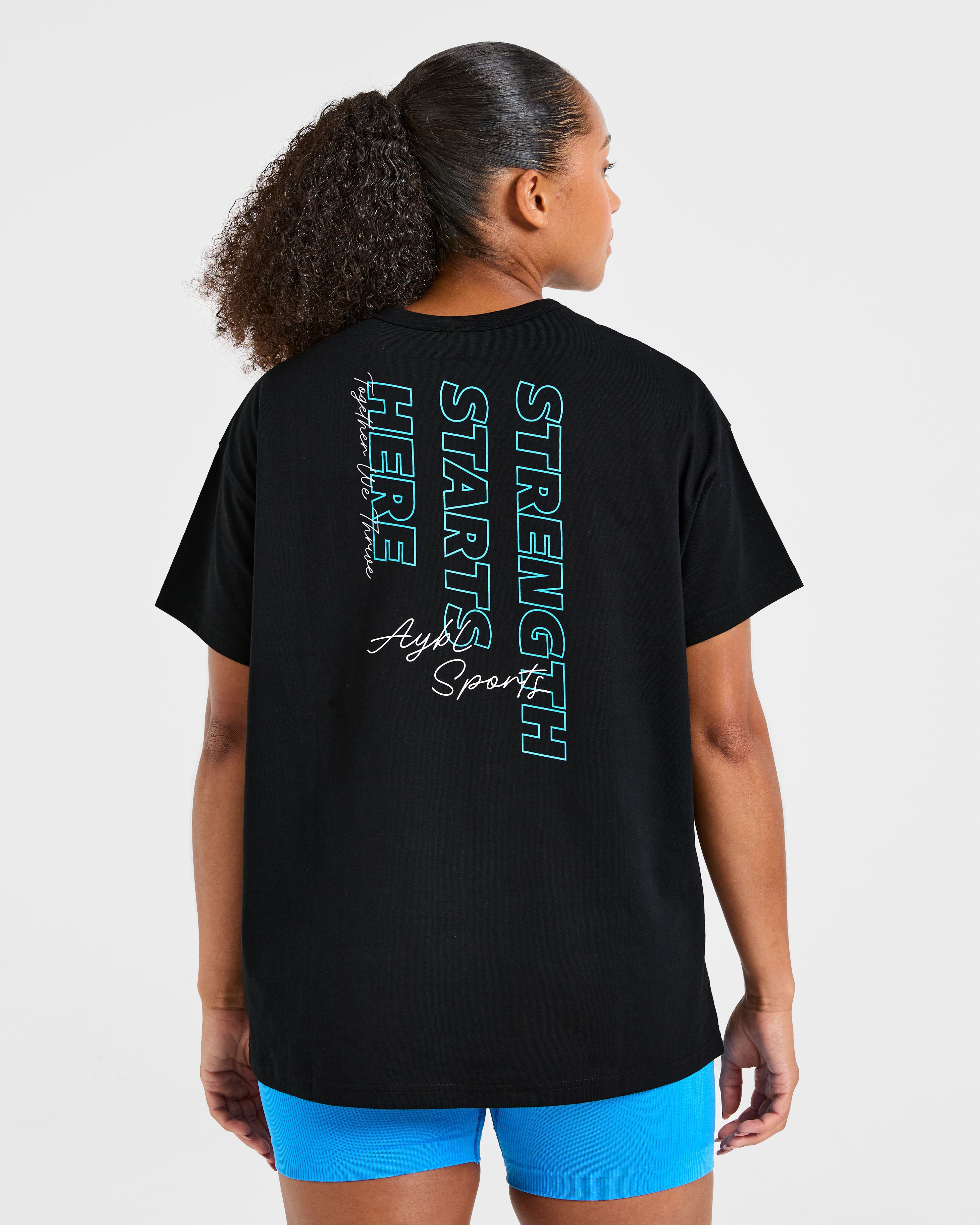 Strength Starts Here Oversized T Shirt – Black/Blue Strength Starts Here Oversized T Shirt - Black/Blue