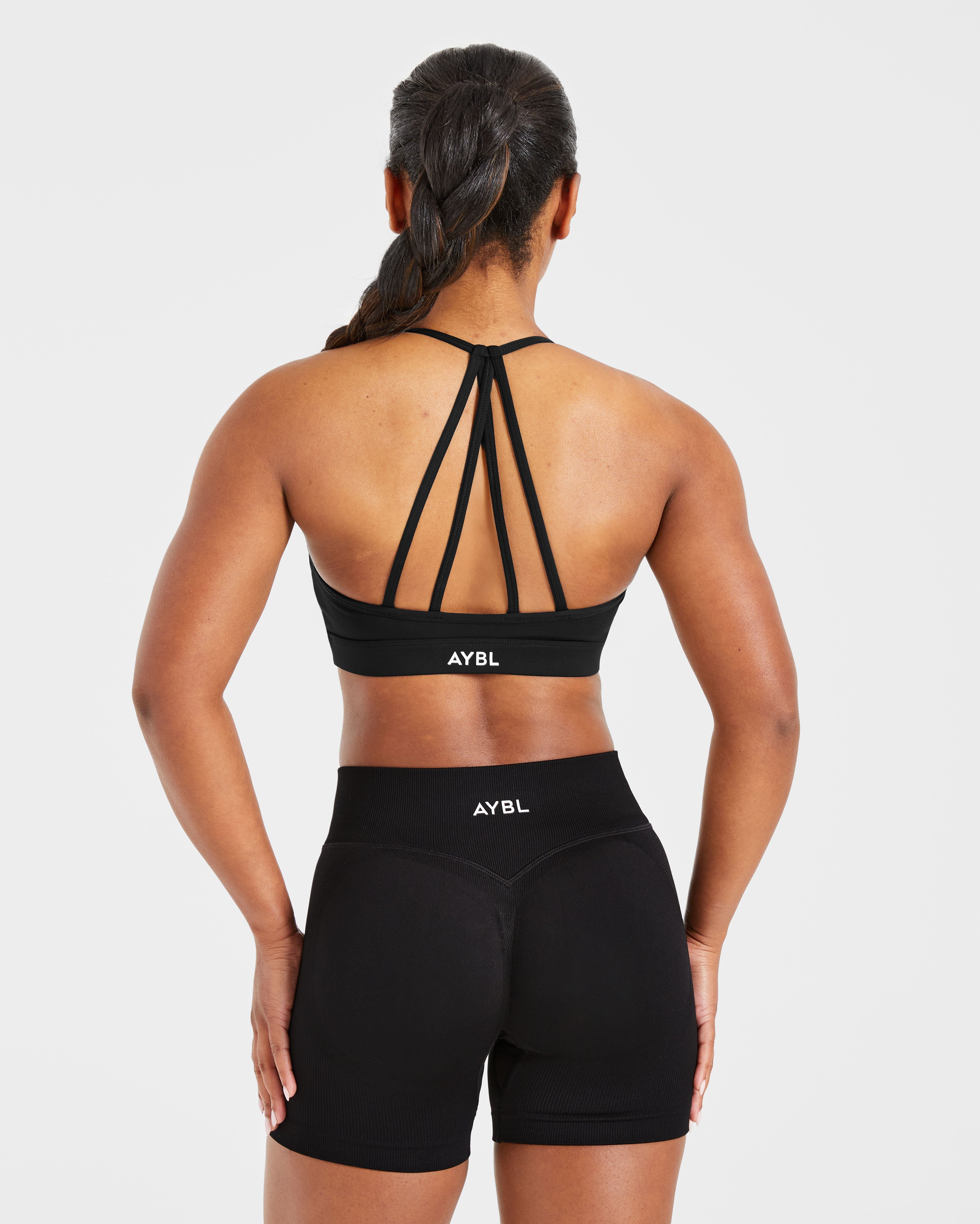 Essential V Neck Strappy Sports Bra - Black
