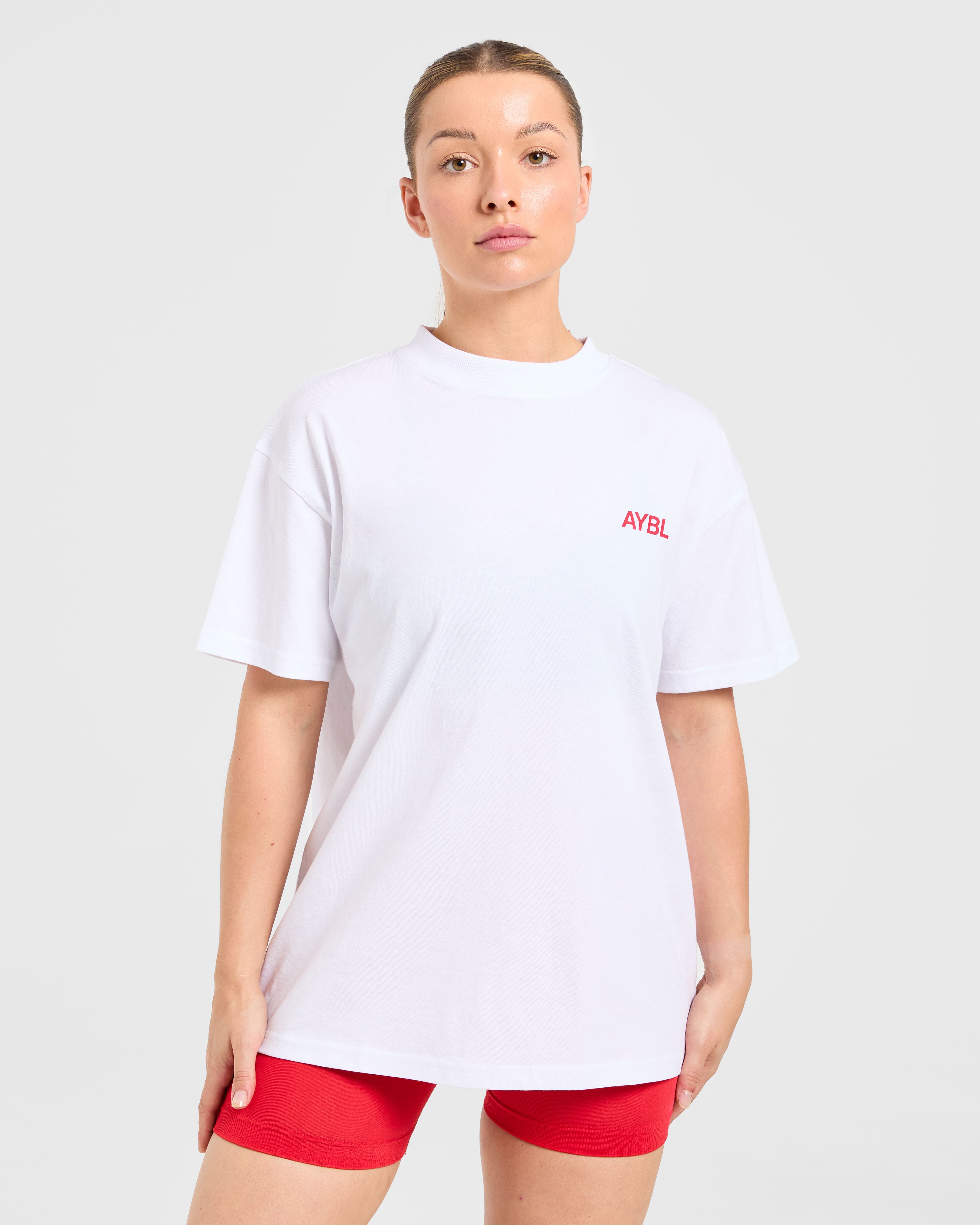 AYBL Sports Club Oversized T Shirt - White/True Red