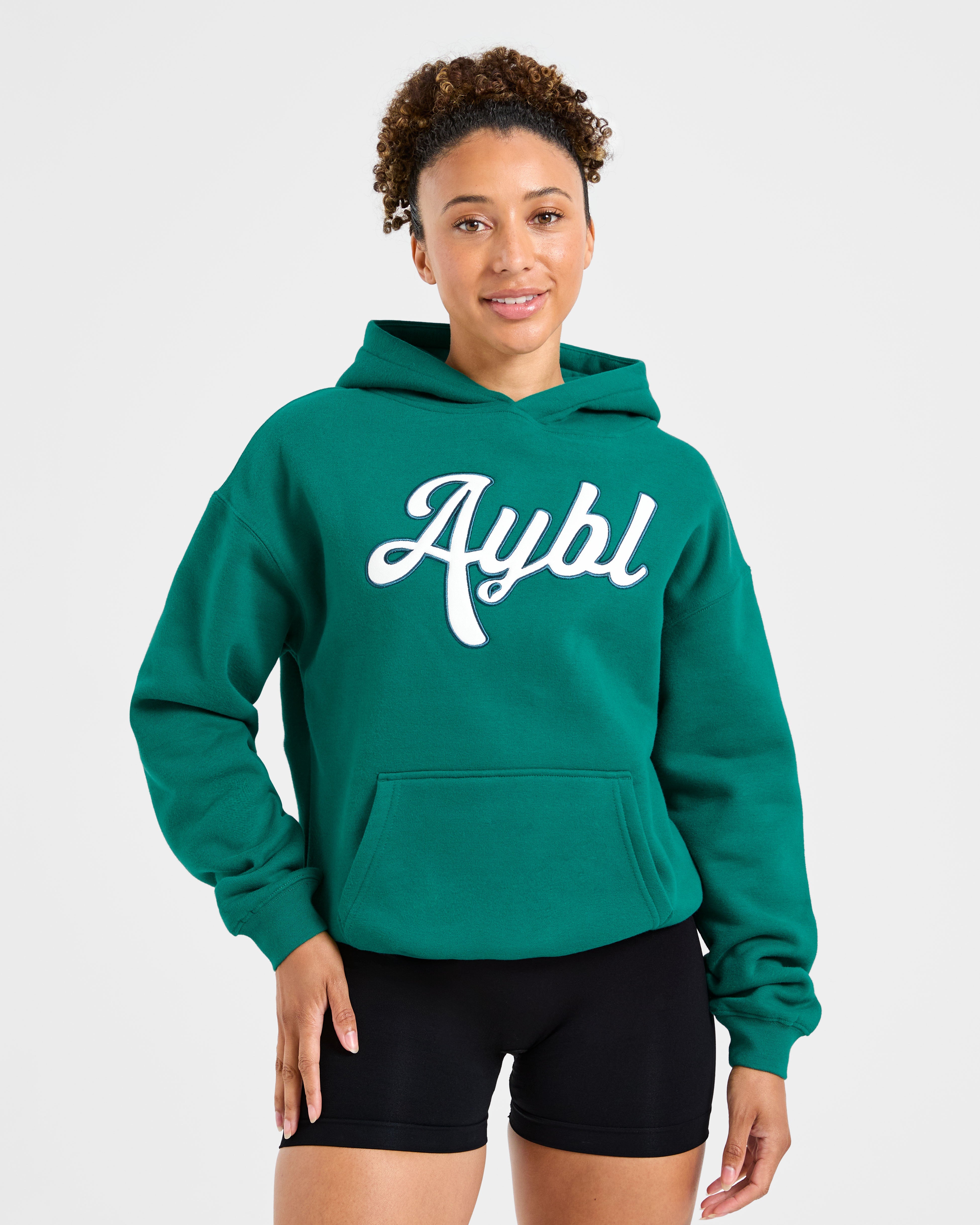 Script Embroidered Oversized Hoodie – Sports Green Script Embroidered Oversized Hoodie - Sports Green