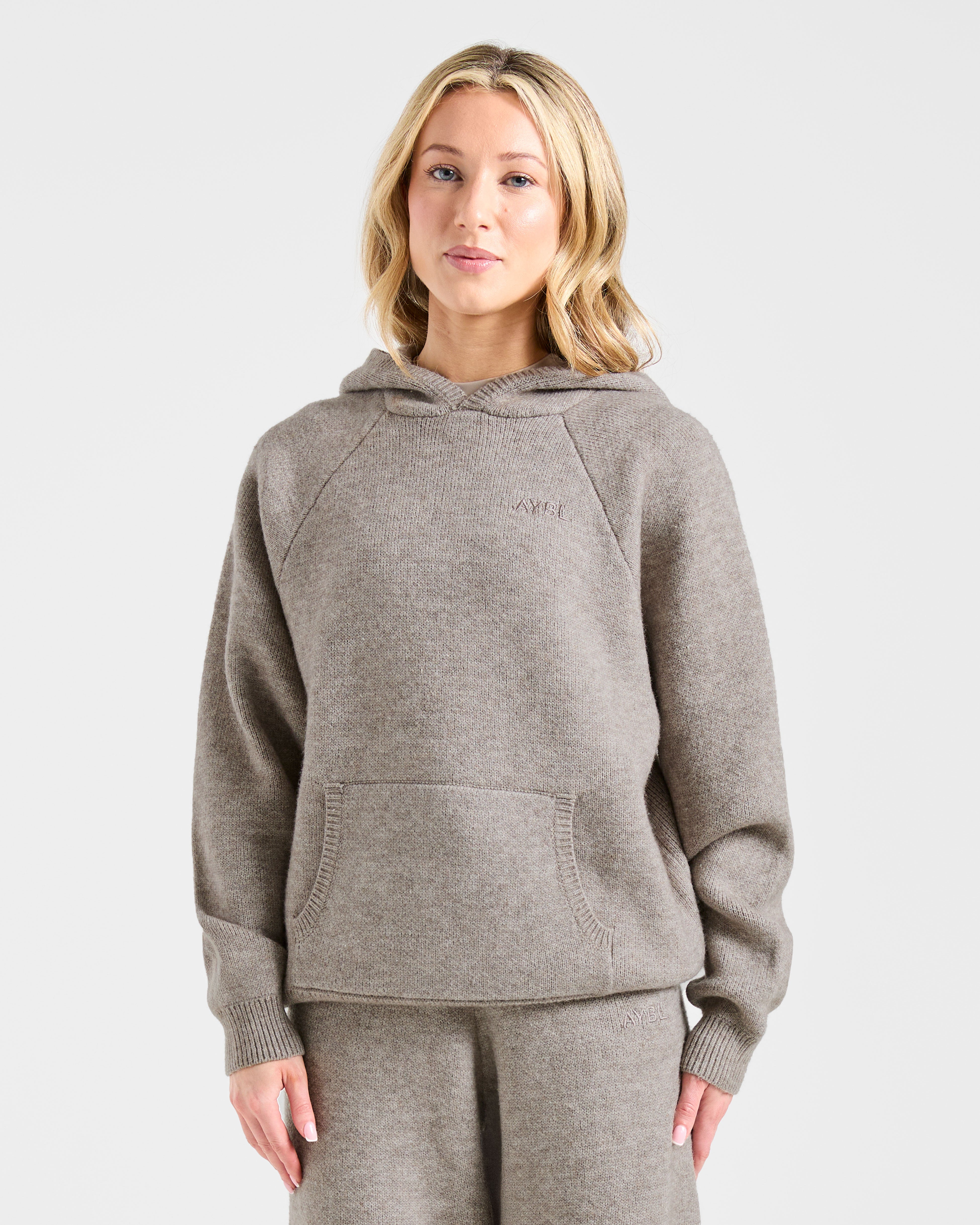 Soft Oversized Knitted Hoodie - Brown Marl
