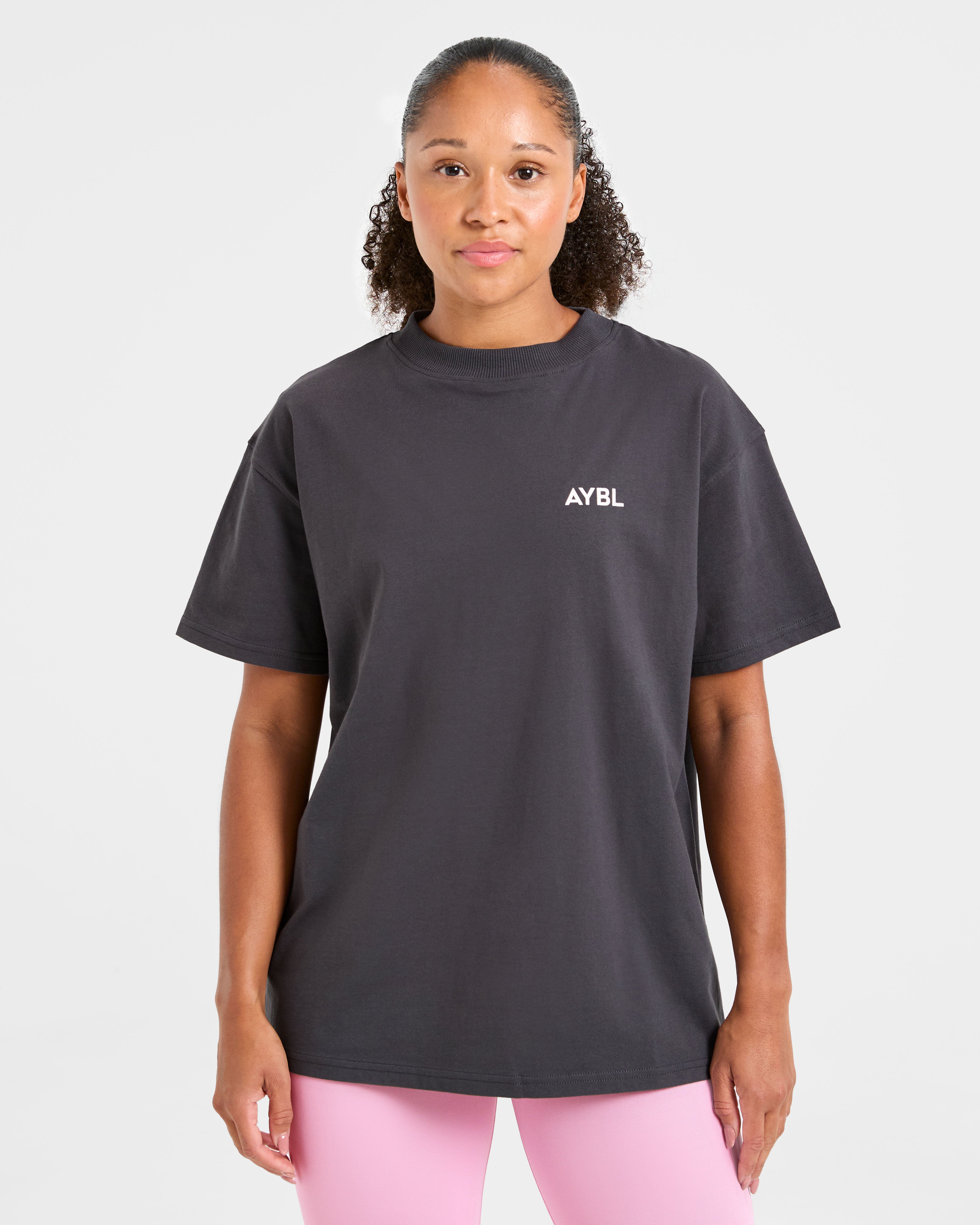 Lift Graphic Oversized T Shirt - Charcoal/Pink