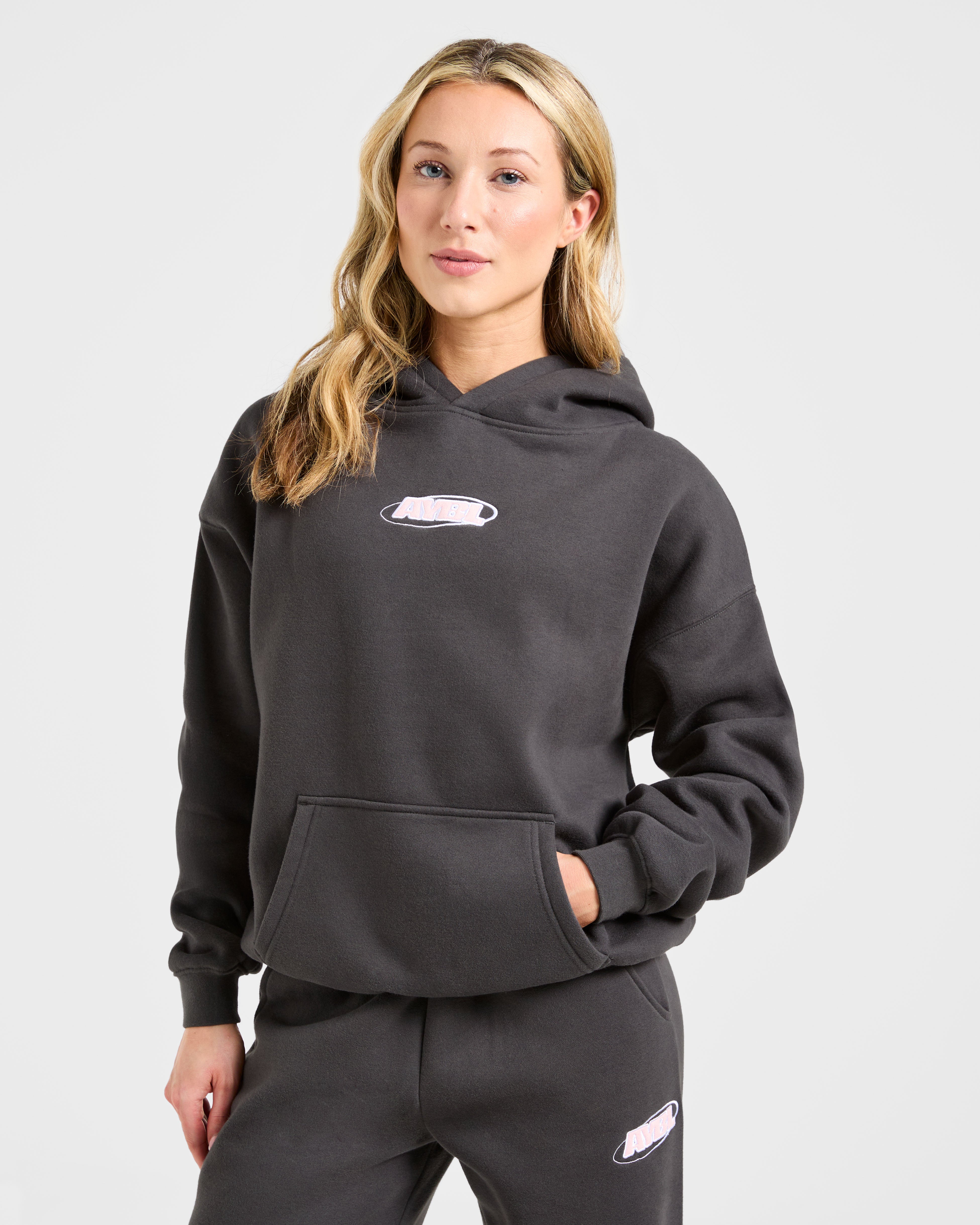Sports Essentials Oversized Hoodie - Charcoal/Pink