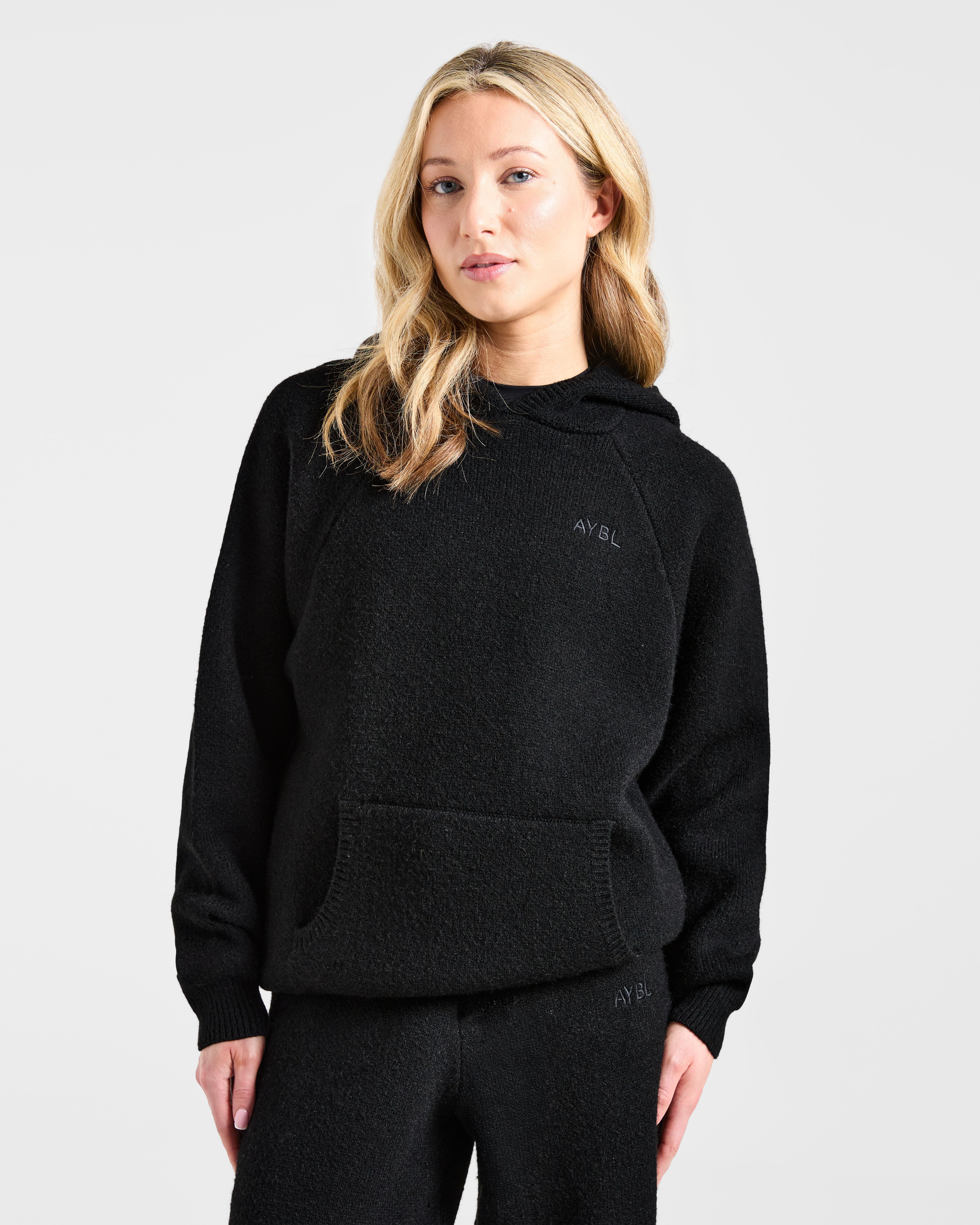 Soft Oversized Knitted Hoodie - Black