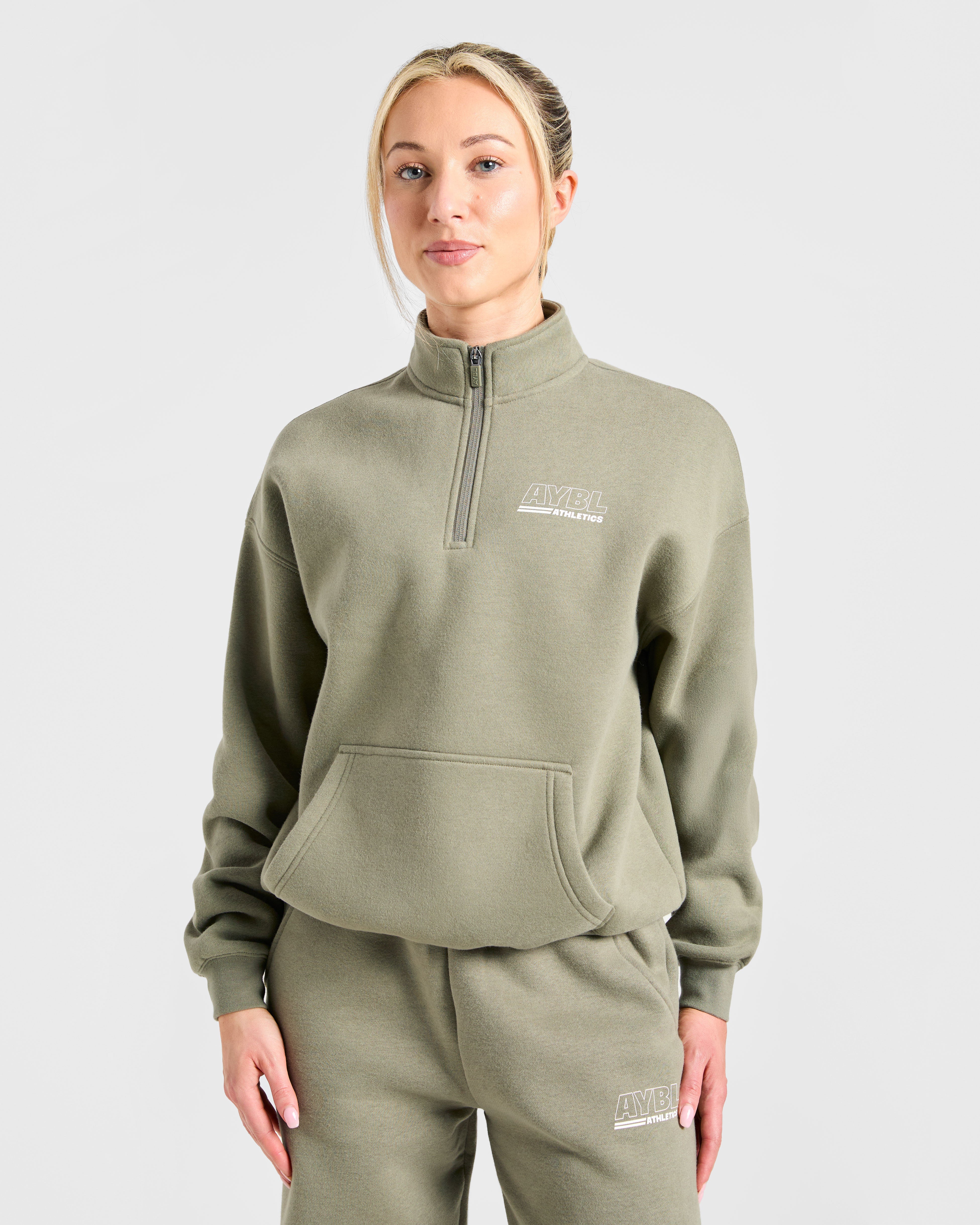 Athletics Track Oversized 1/4 Zip Pullover - Muted Olive