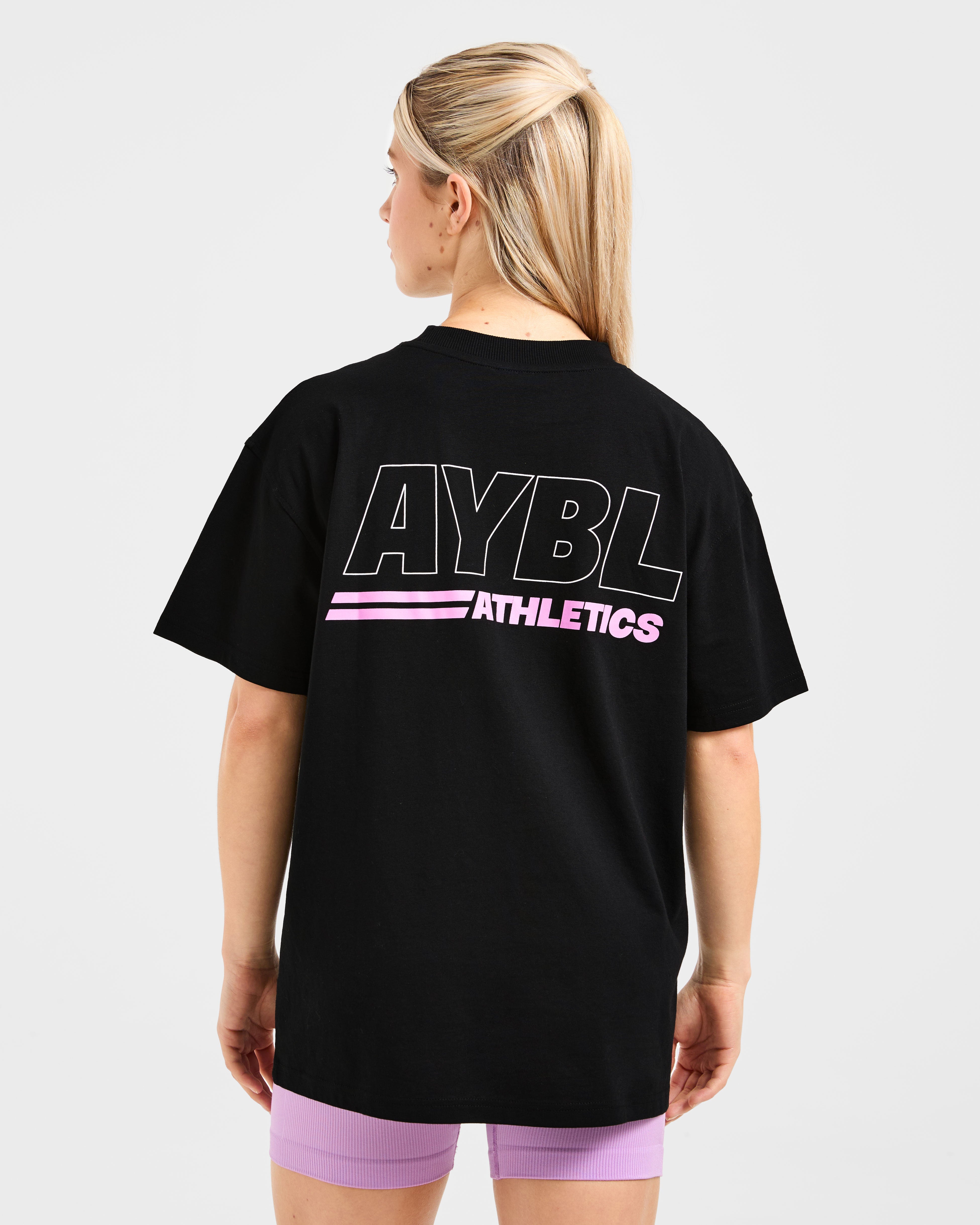 Athletics Track Oversized T Shirt – Black/Pink Athletics Track Oversized T Shirt - Black/Pink