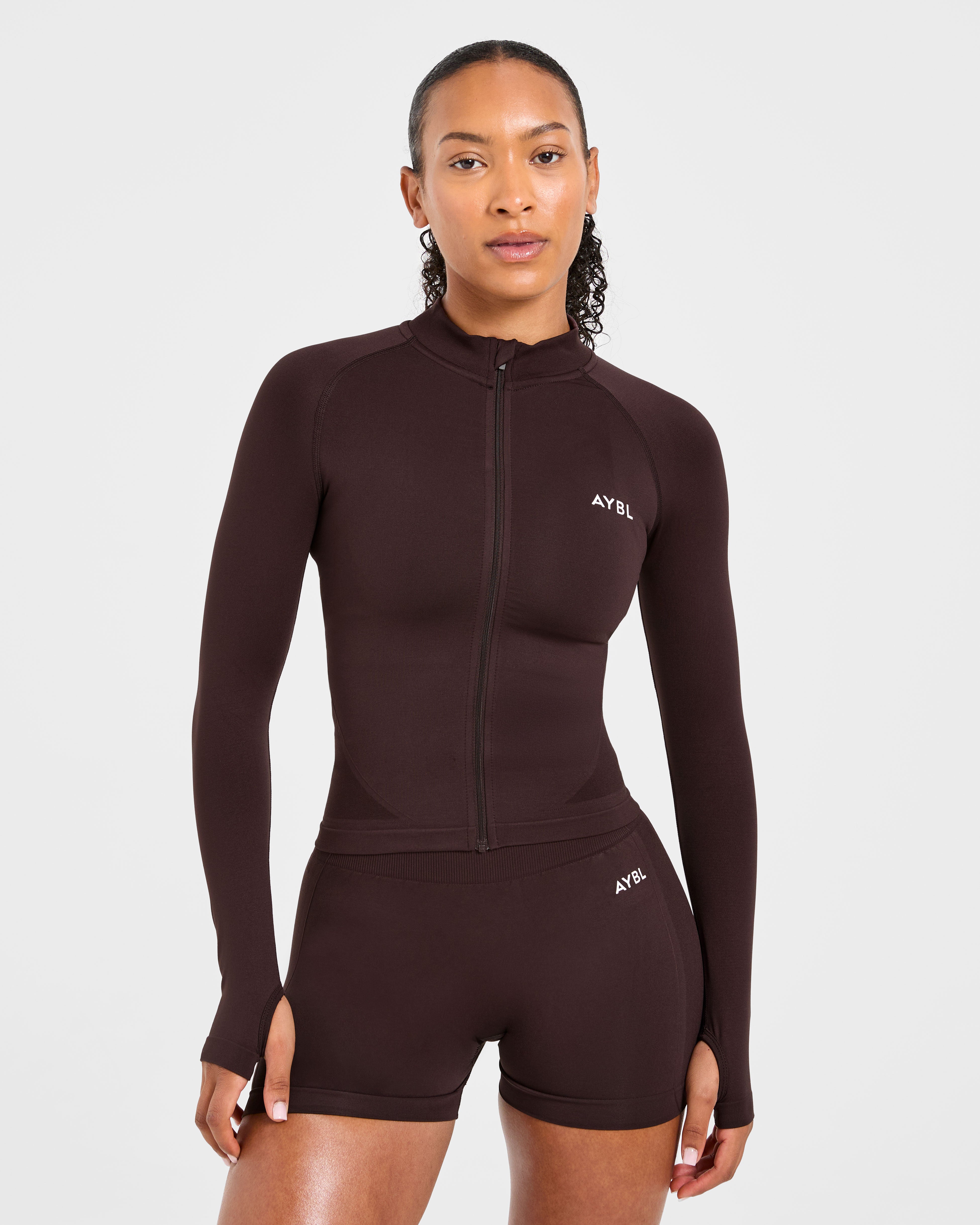 Empower Seamless Full Zip Jacket - Cocoa Brown